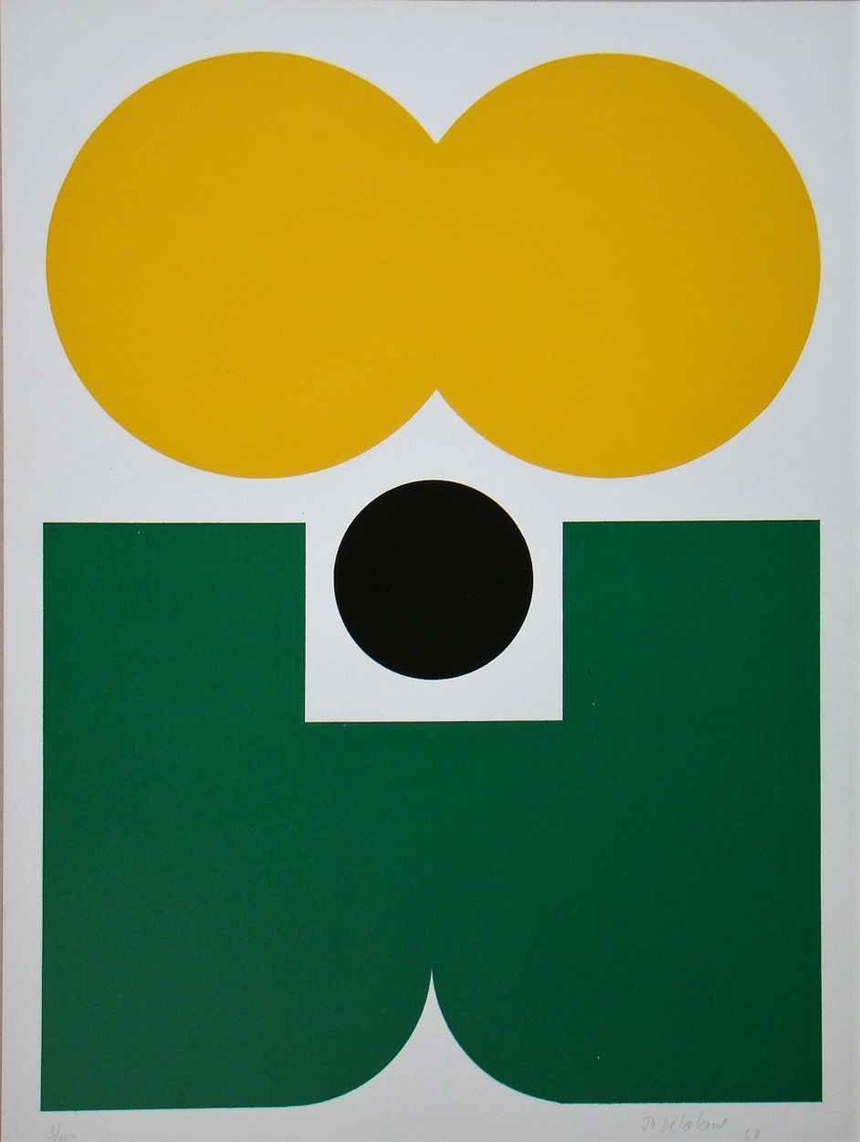 Jo DELAHAUT 乔-德拉霍特 (1911 - 1992)

抽象构图，1968年

纸板上的三色原版绢画。右下方有艺术家的亲笔签名和日期，左下方有编号（&hellip;