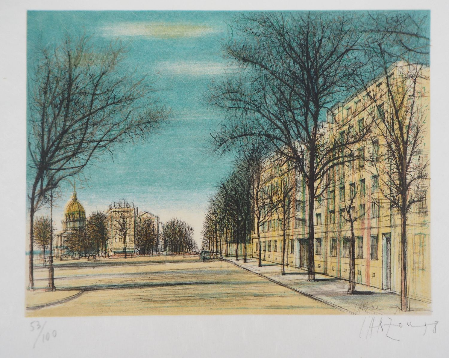 Jean Carzou 让-卡尔祖（1907-2000）
Invalides大道, 1958年

彩色石版画原作
用铅笔签名
日期为1958年，用铅笔书写
有编&hellip;
