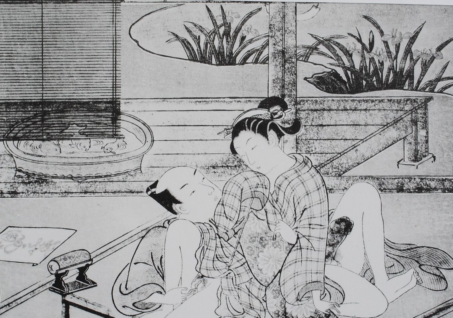 Suzuki HARUNOBU 铃木原信（后）(1725-1770)
这对恋人

原版印刷品后的情色石版画
在600本上用铅笔编号（编号为82）。
1961年的&hellip;