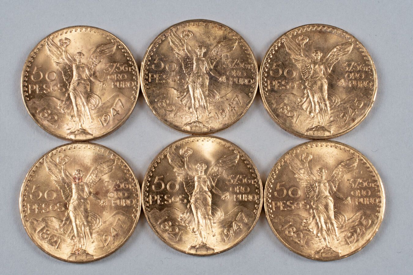 Null MEXICO
Set of 6 gold pesos 
= 2 (1824-1945) and 4 (1821-1947)
weight : 249,&hellip;