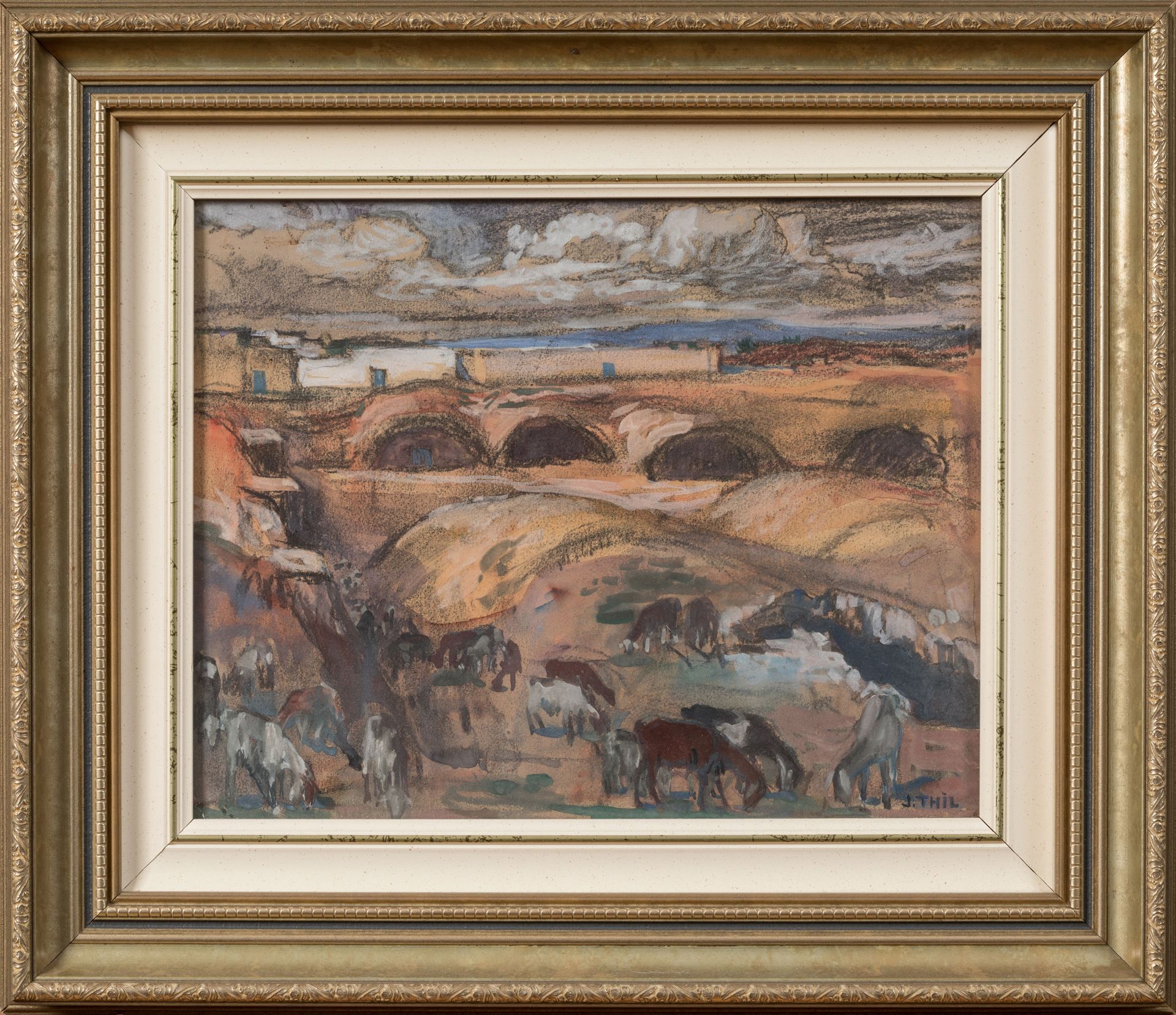 Null 
让娜-蒂尔 (1888-1968) 


突尼斯的牛群 


纸上水彩和炭笔，右下角有签名。 


高度：26厘米26 - 宽度33厘米