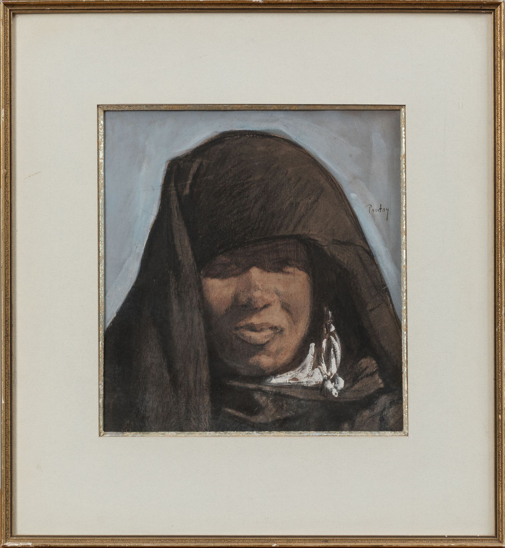 Null Henri Jean PONTOY (1888-1968). 
一个柏柏尔妇女的肖像。 
纸上水粉和木炭，右面有签名。 
高度：26厘米。高26厘米-&hellip;