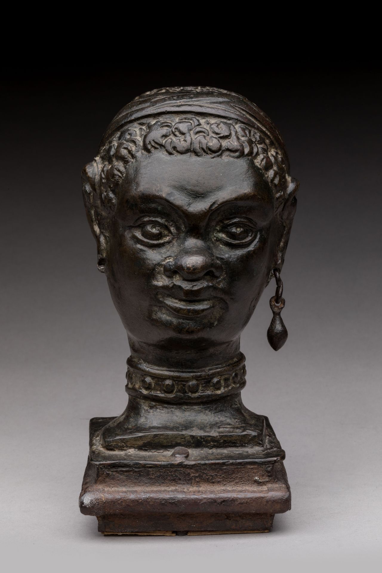 Null Head of Moor. 
Bronze with brown patina. 
Northern Italy, from the end of t&hellip;