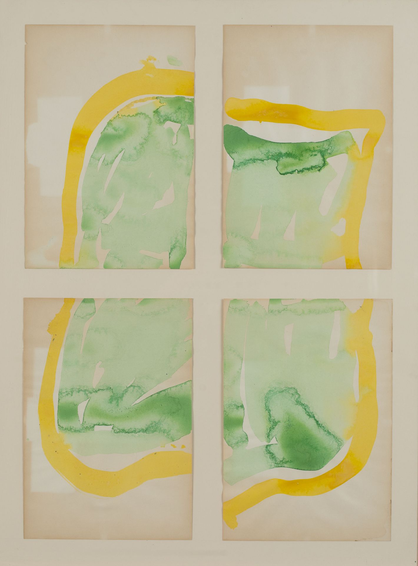 Null 克劳德-VIALLAT（生于1936年）。 
印象派。 
水彩画在四叶上。 
一片叶子：高度：26.5 - 宽度：18.5厘米（绝缘，一片叶子边缘的微&hellip;