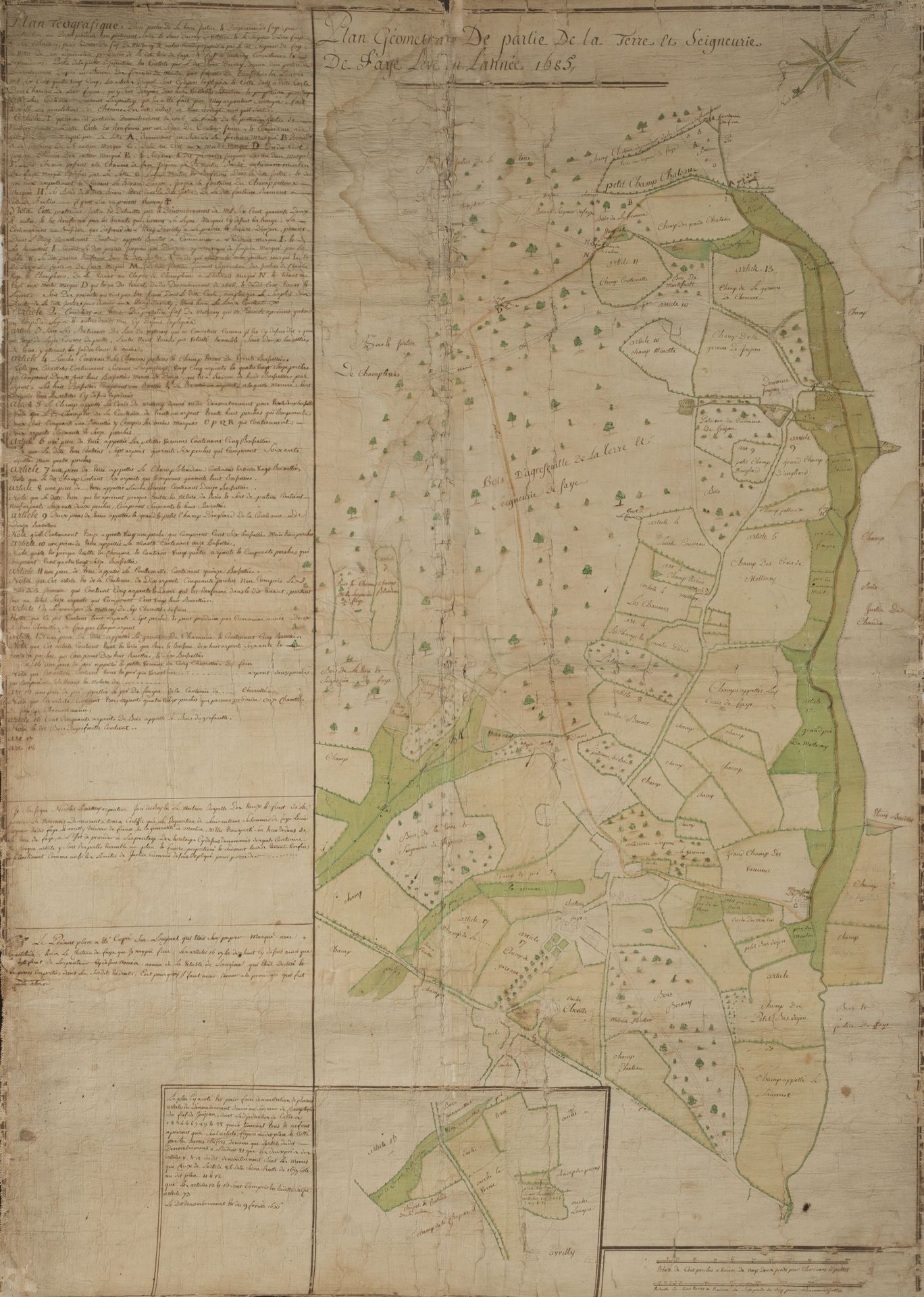 Null 尼韦尔奈斯。 
1685年测量的法伊部分土地和领地的几何图，钢笔和水彩画
水彩画，贴在画布上的纸上。 
17世纪末或18世纪初。 
高度：111111&hellip;
