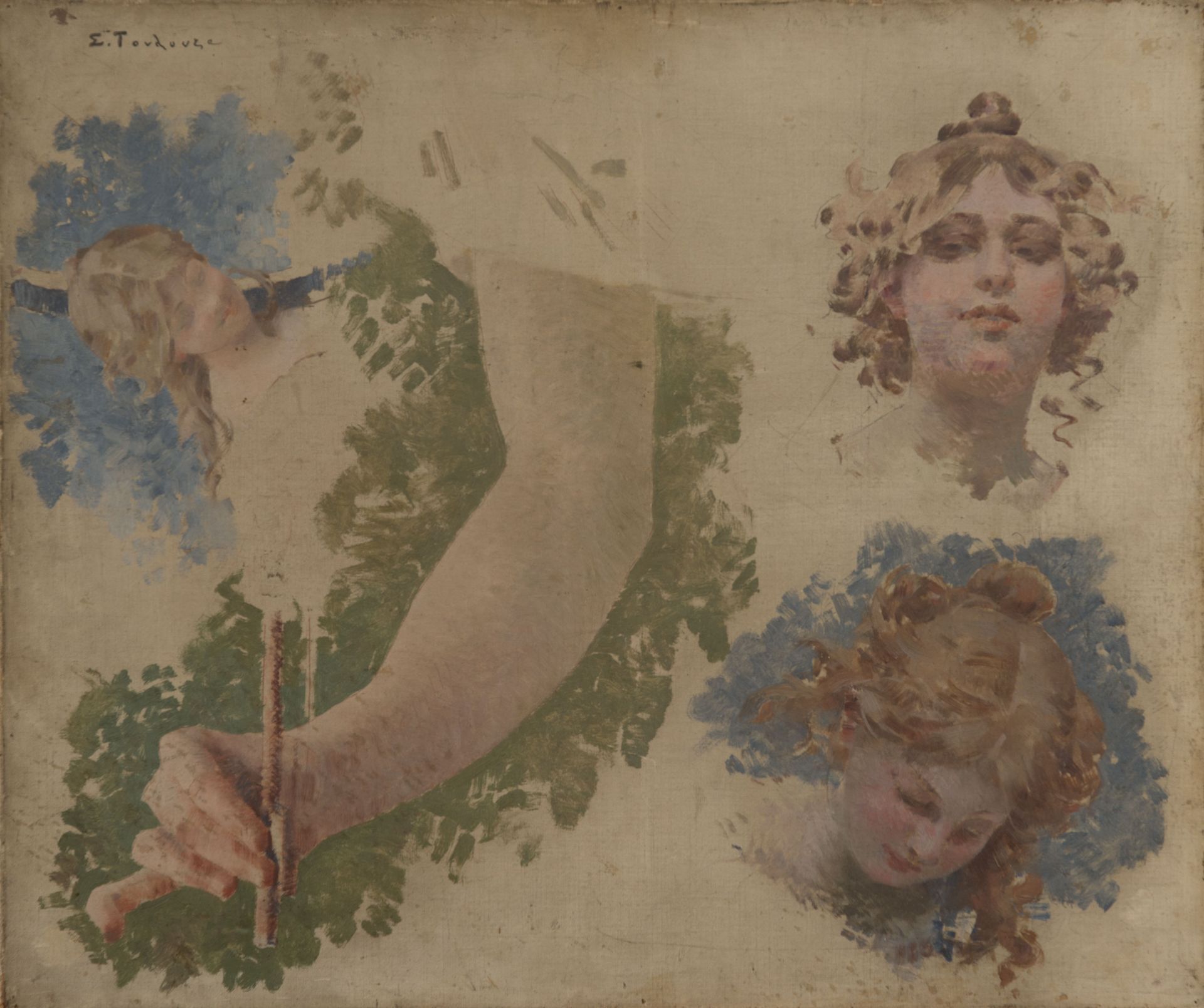 Null 爱德华-托杜兹（1848-1907）。 
颂扬音乐的研究，装饰巴黎法瓦特喜剧院的圆形大厅。
布面油画，左上角有签名。 
高度：46,546,5 - 宽&hellip;
