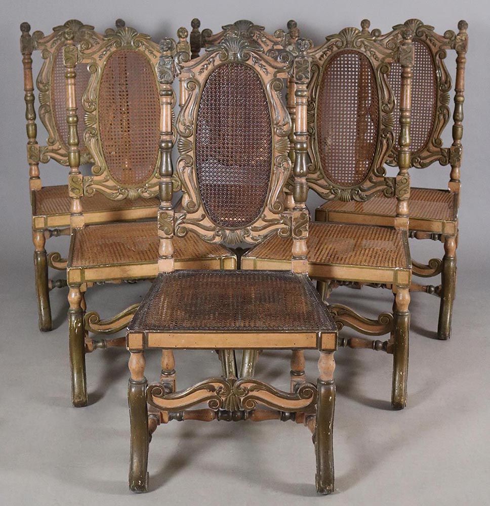 Gruppo di sei sedie in legno laccato e dorato, con paglia di Vienna Groupe de si&hellip;