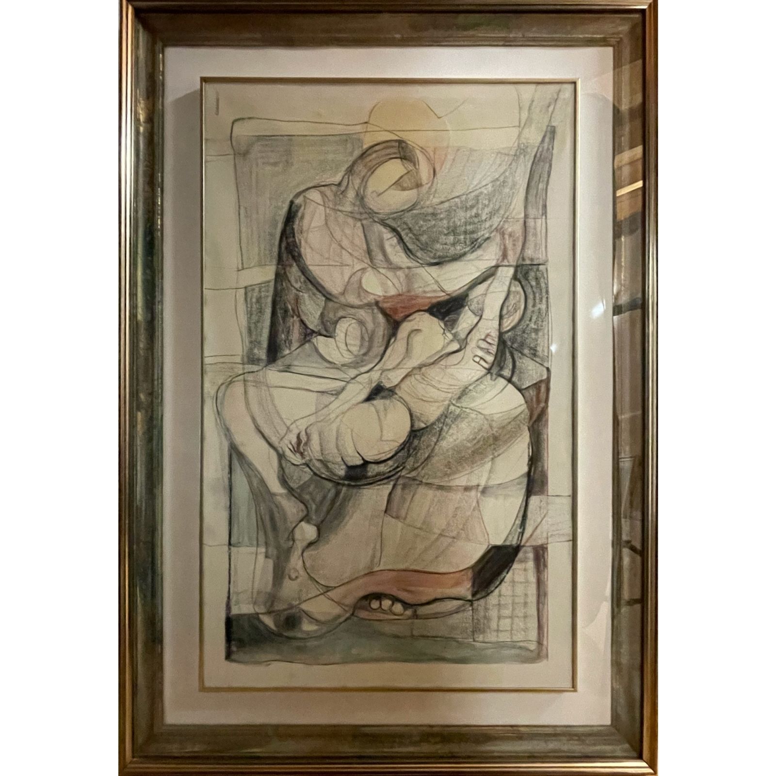 Figures (Pieta), techniques mixtes, 20e s. Signé sur toile ''Claudio A.'', 60 x &hellip;