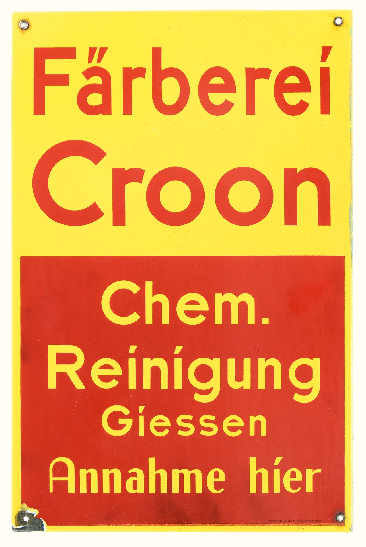 FÄRBEREI CROON | PLAQUE EMAILLÉE | PUBLICITÉ ANCIENNE Zustand (2+) - Emailschild&hellip;