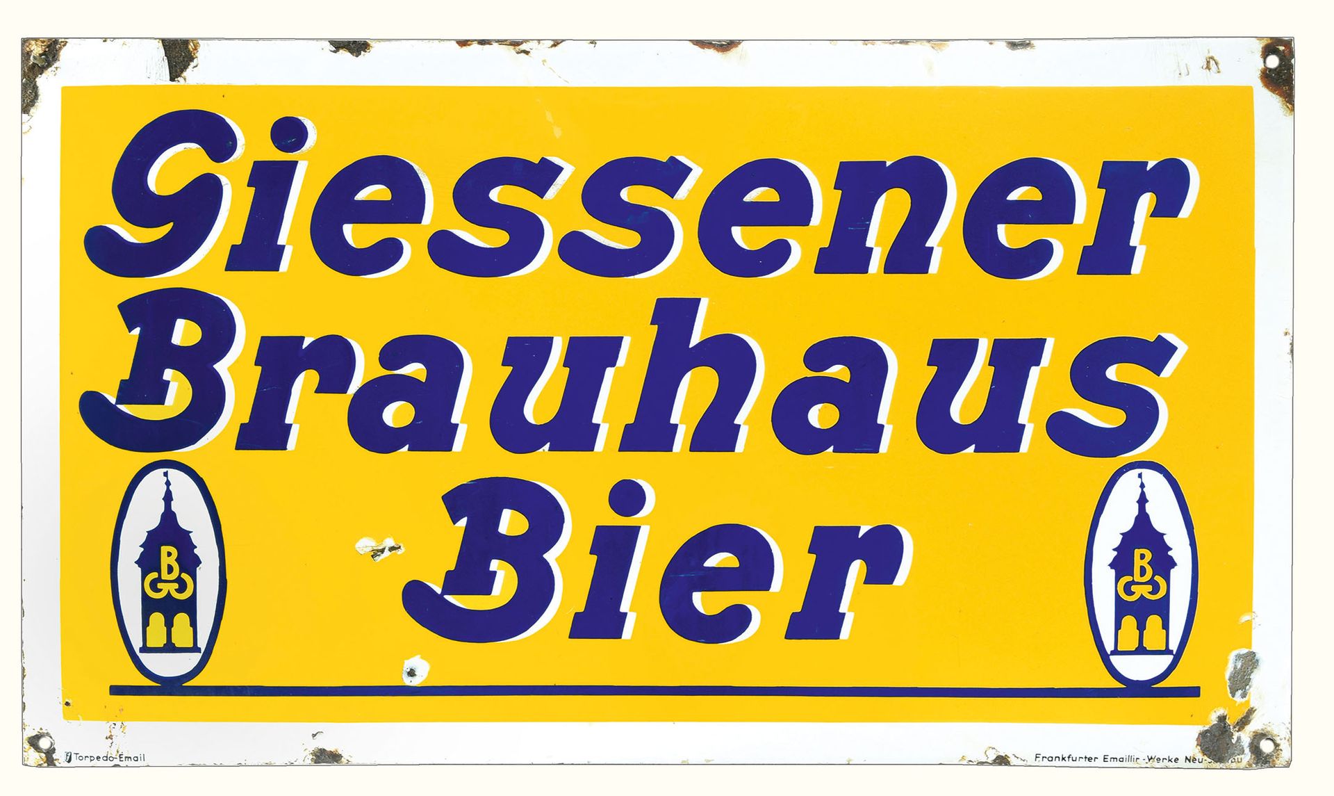 GIESSENER BRAUHAUS | PLAQUE EMAILLÉE | PUBLICITÉ ANCIENNE Condition (2-3) - Porc&hellip;