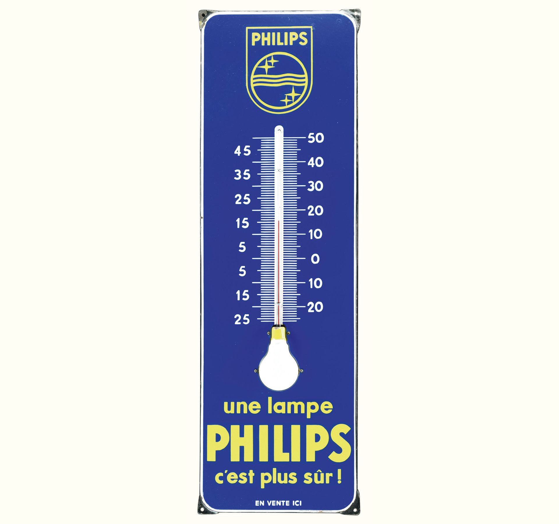 PHILIPS | PLAQUE EMAILLÉE | PUBLICITÉ ANCIENNE 状态 (1) - 搪瓷板，斜面，钢印，集成温度计（功能），50年代&hellip;