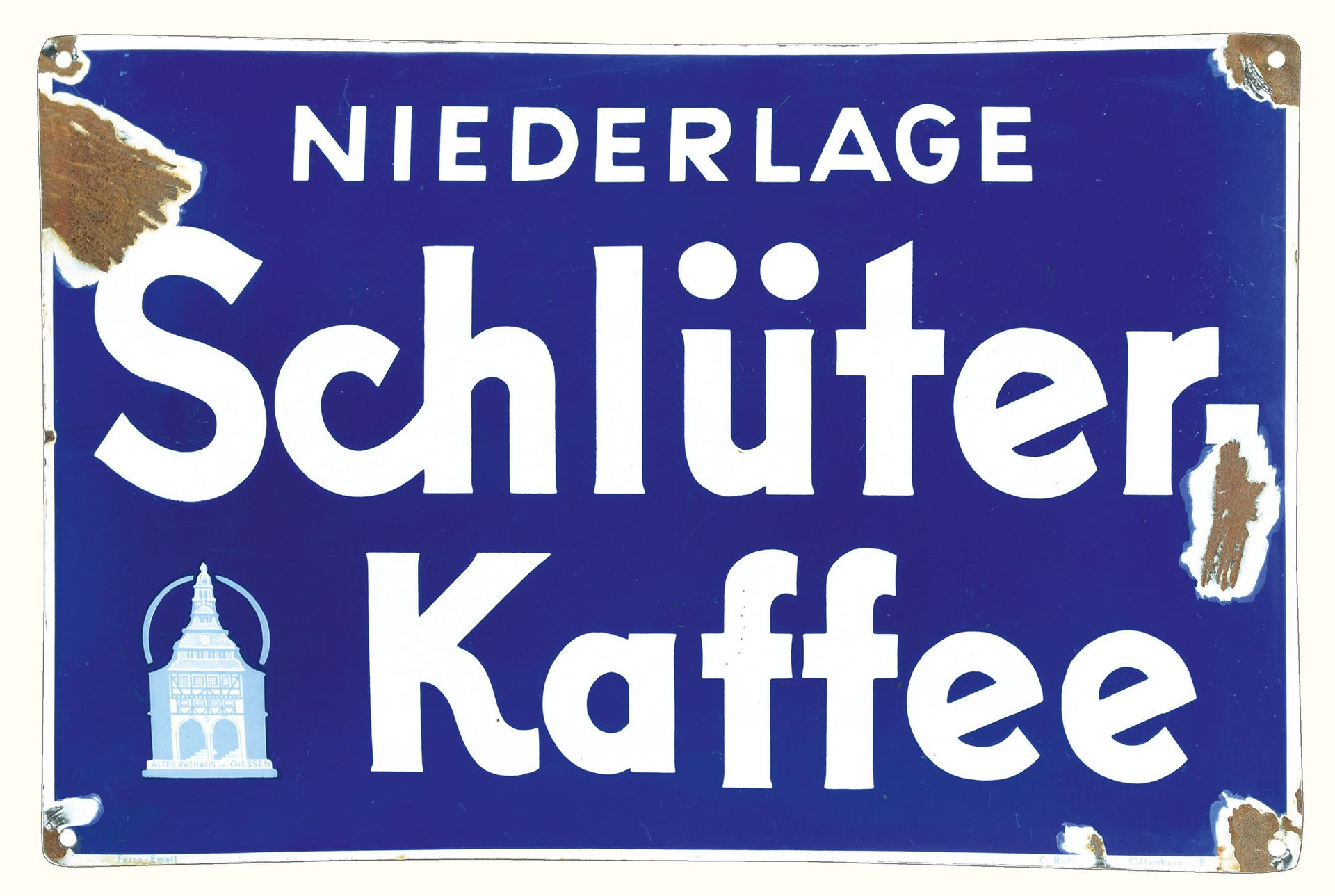 SCHLÜTER-KAFFEE | PLAQUE EMAILLÉE | PUBLICITÉ ANCIENNE 状态 (3+) - 搪瓷标牌，拱形，有钢印和套印，&hellip;