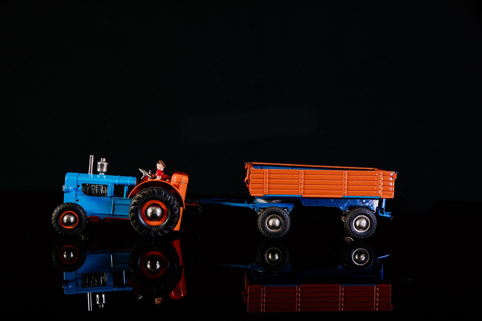 Gama Traktor mit Hänger 180/4/ EM | Jouets Anciens 条件（2） - 锡制玩具，电池驱动，功能测试，橙色/蓝色5&hellip;