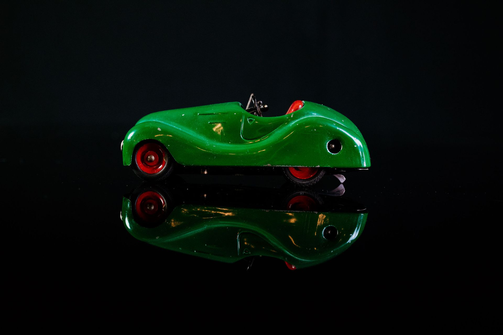 Jibby Musikauto | Jouets Anciens 状态 (2) - 锡制玩具，功能测试，手绘，绿色，战后模型，50年代，14厘米，状态良好，瑞士&hellip;