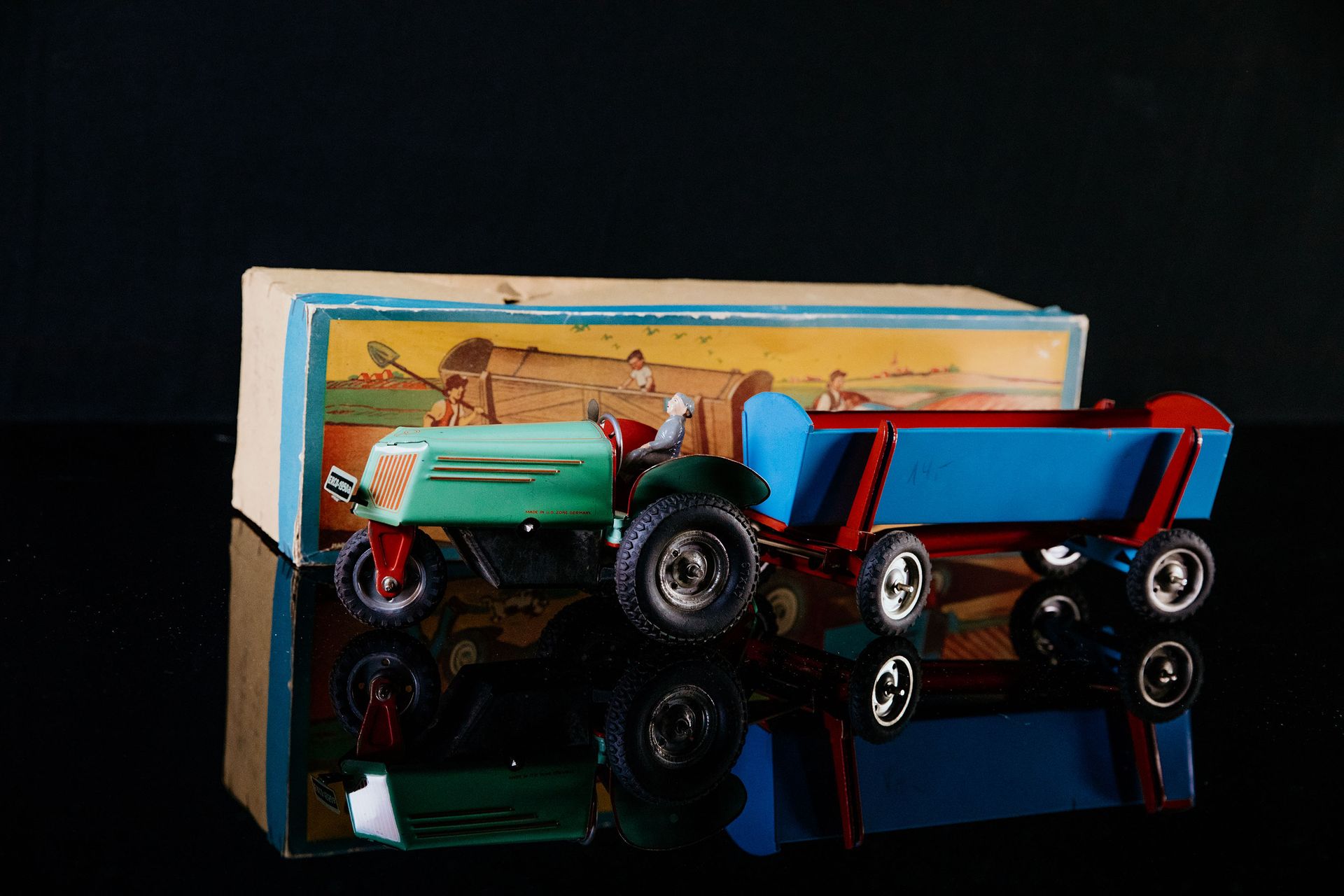 Erco Traktor mit Anhänger | Jouets Anciens 状态 (1) - 锡制玩具，发条驱动，功能测试，石印，彩色多色，美国区制造&hellip;