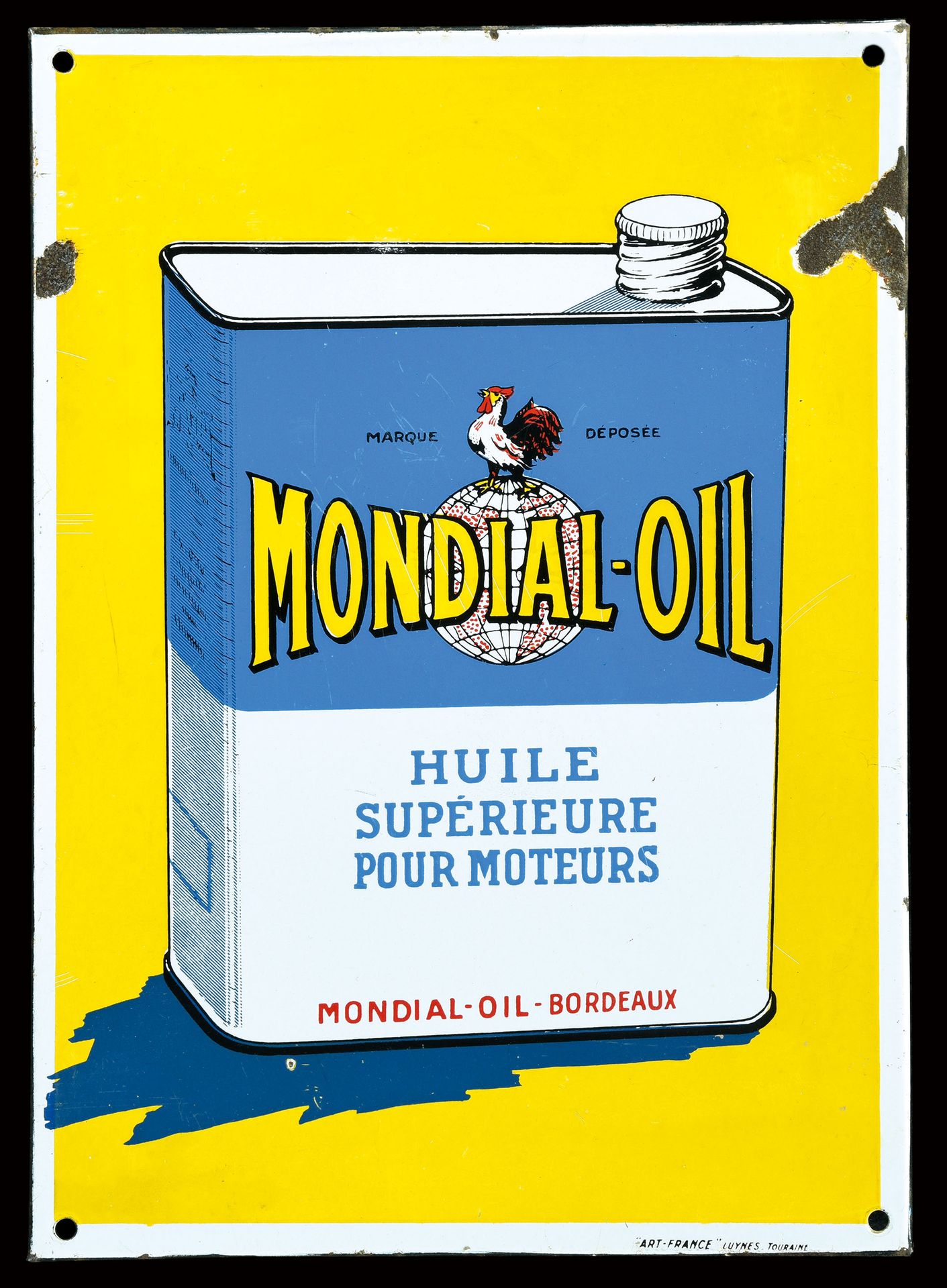 MONDIAL-OIL - PLAQUE EMAILLÉE I PUBLICITÉ ANCIENNE État (2) - Plaque en émail, c&hellip;