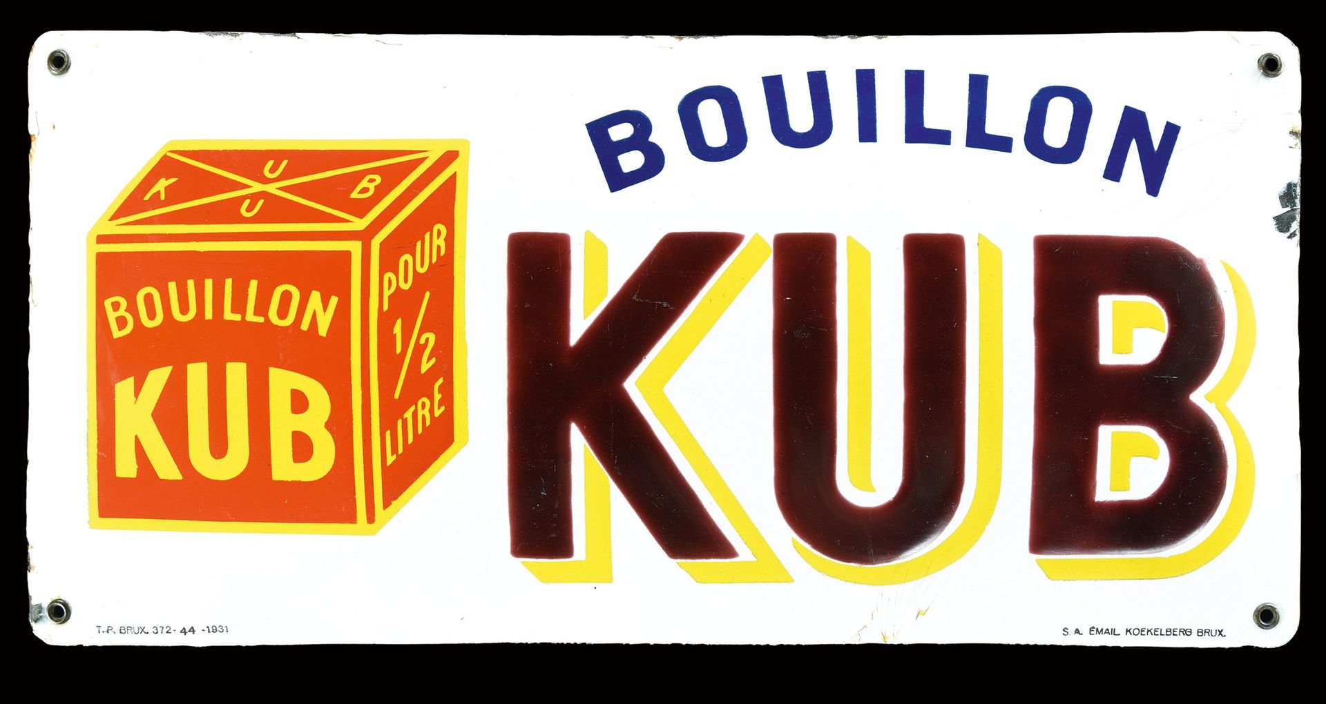 BOUILLON KUB - PLAQUE EMAILLÉE I PUBLICITÉ ANCIENNE État (2) - Plaque en émail, &hellip;