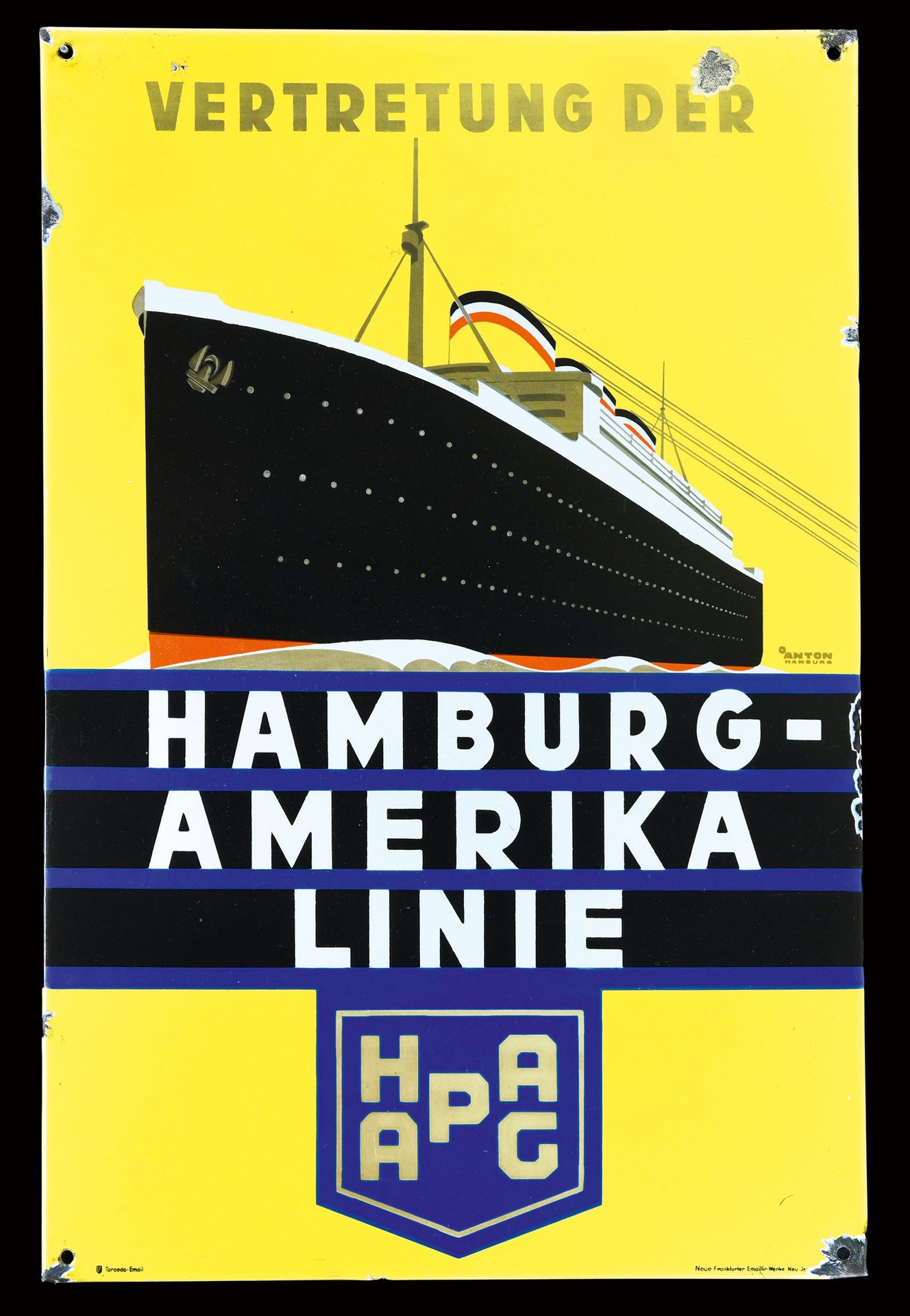 HAMBURG-AMERIKA LINIE - PLAQUE EMAILLÉE I PUBLICITÉ ANCIENNE État (2) - Plaque e&hellip;