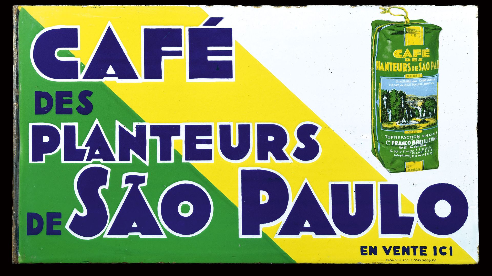 CAFÉ DE PLANTEURS DE SÃO PAULO - PLAQUE EMAILÉE I PUBLICITÉ ANCIENNE Panneau en &hellip;