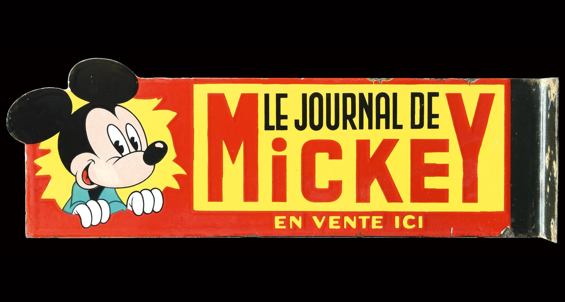 LE JOURNAL DE MICKEY - PLAQUE EMAILÉE I PUBLICITÉ ANCIENNE 珐琅标牌，双面钢印，悬臂套印，F，1950&hellip;