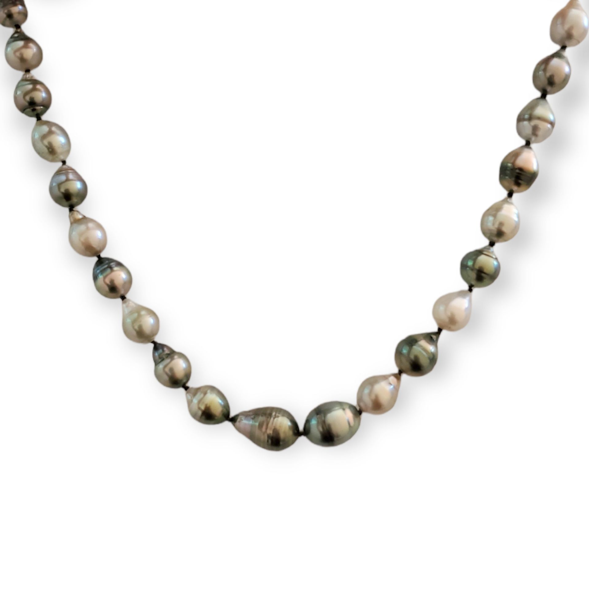 Collar de perlas de Tahití barrocas Tahití barrocas珠子的领子，有真正的pavo和plata灰色的色调，有14&hellip;