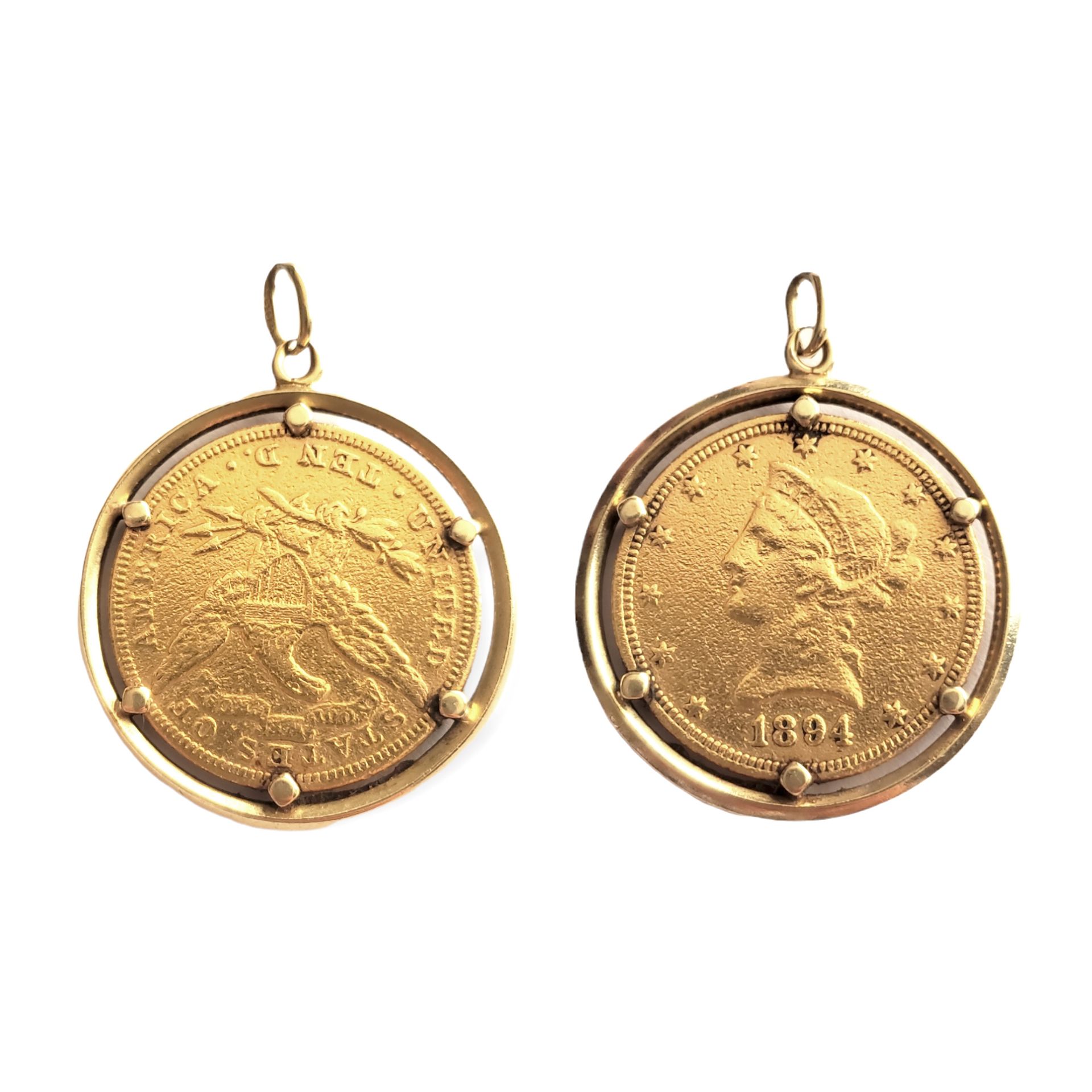 Colgante con moneda de oro puro 1894年，使用10美元的美国货币 "Coronet "在黑色岩石上铸成的Colgante。

&hellip;