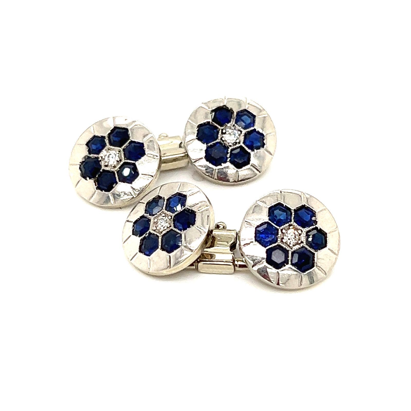 Art Deco 18k Sapphire Diamond Cufflinks Art Deco 18k White Gold Weight 7.71gr Me&hellip;