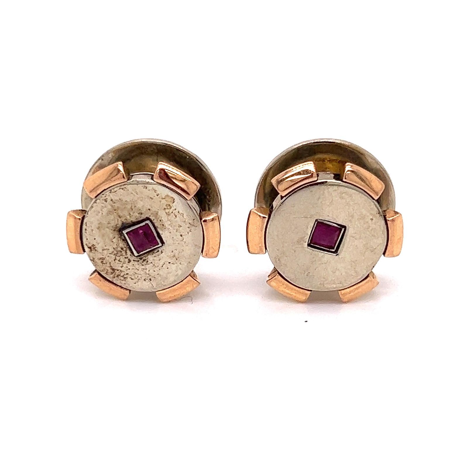 Art Deco 18k Platinum Ruby Cufflinks Art Deco Oro rosa 18k Platino Peso 8,61gr M&hellip;