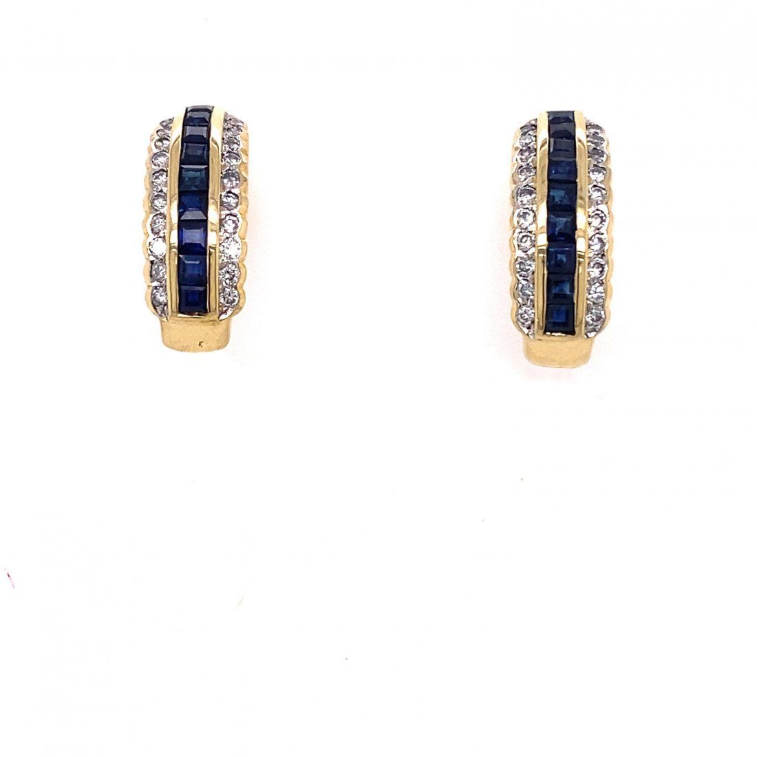 14k Diamond Sapphire Earrings 14K黄金 重量7.1克 钻石约0.4克拉 蓝宝石约0.36克拉 耳环尺寸0.8英寸x0.5英寸