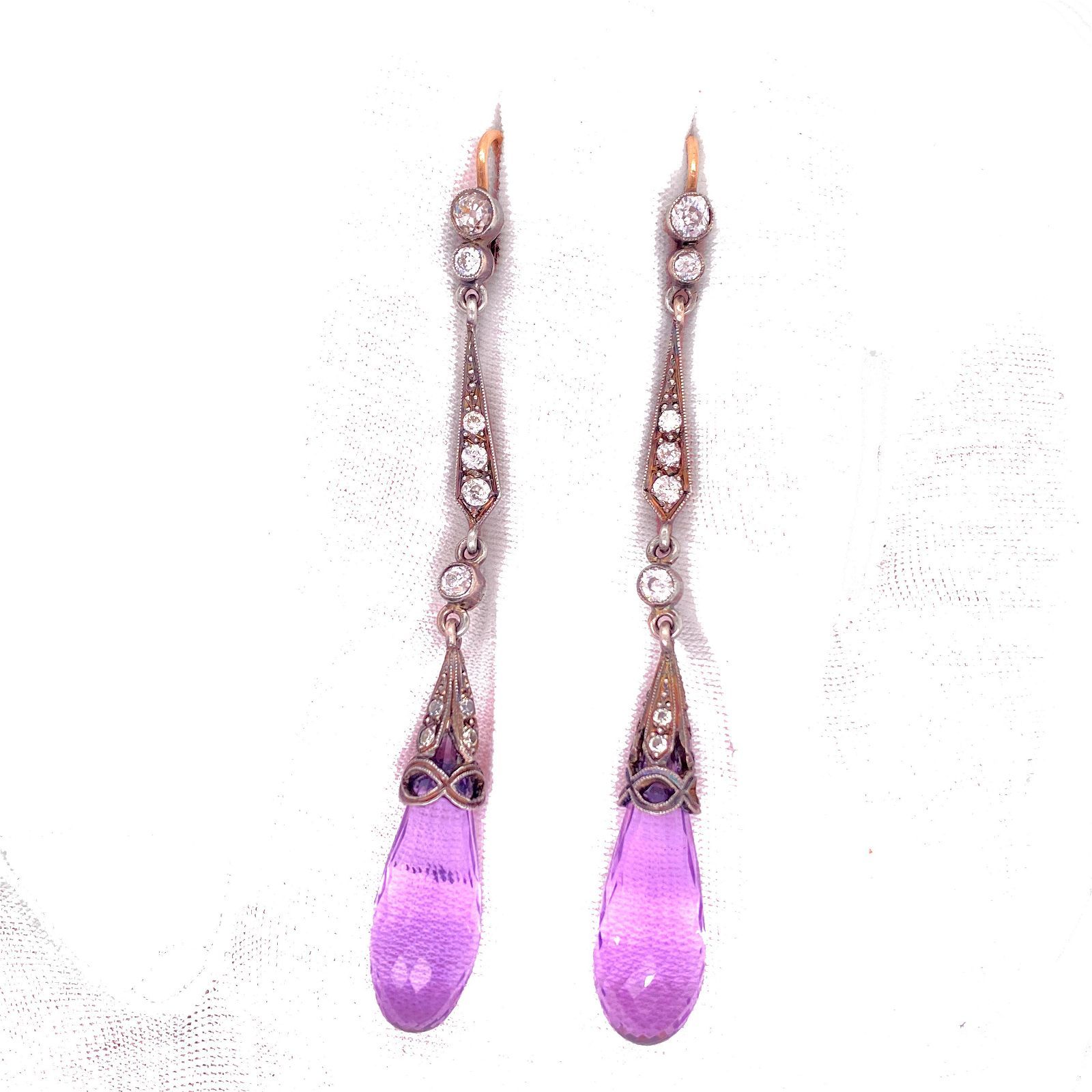 Silver and Gold Amethyst Briolette Long Earrings Orecchini lunghi in argento e o&hellip;