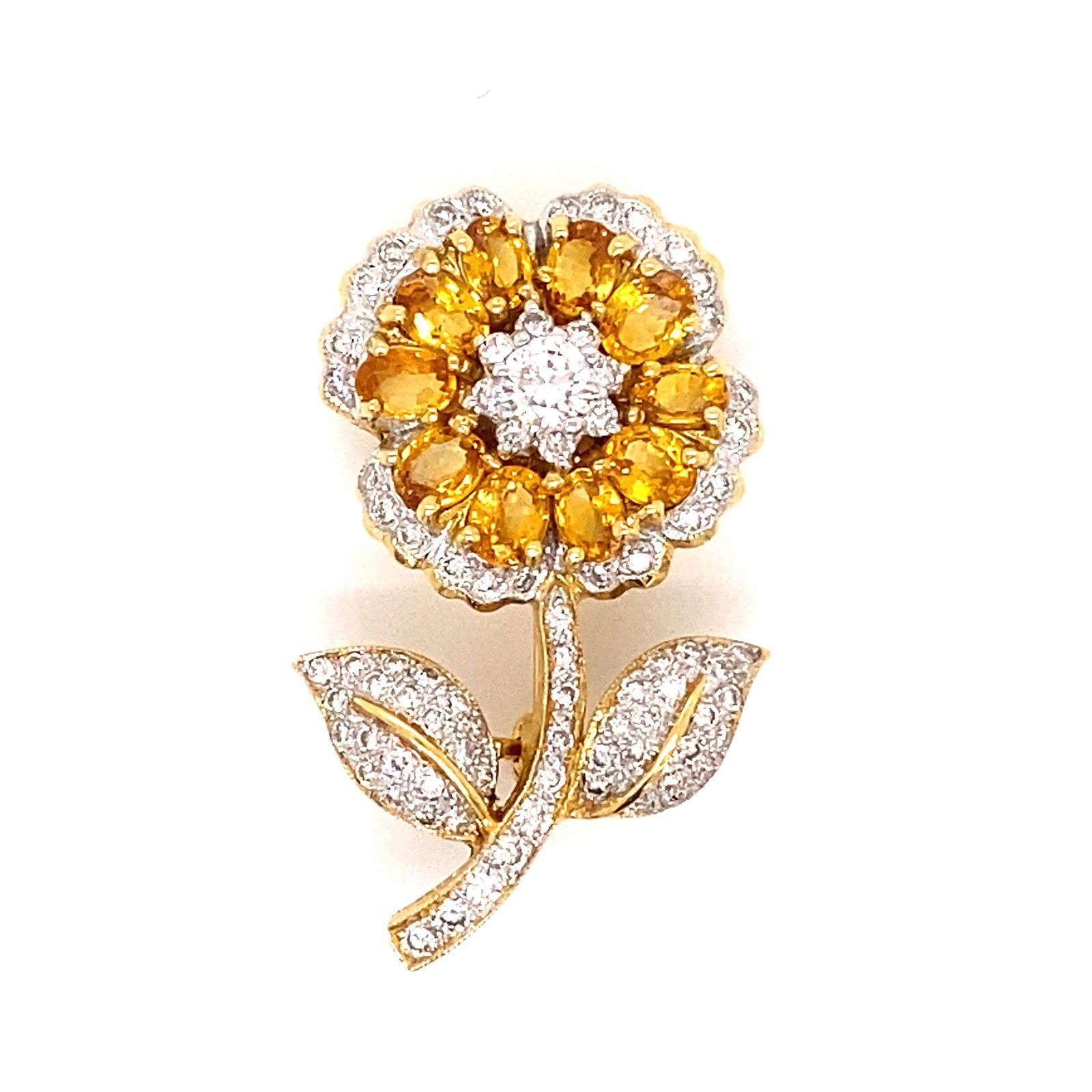 18k Diamond Sapphire Flower Brooch 18k Yellow Gold Weight 7.3gr Measurements 1.3&hellip;