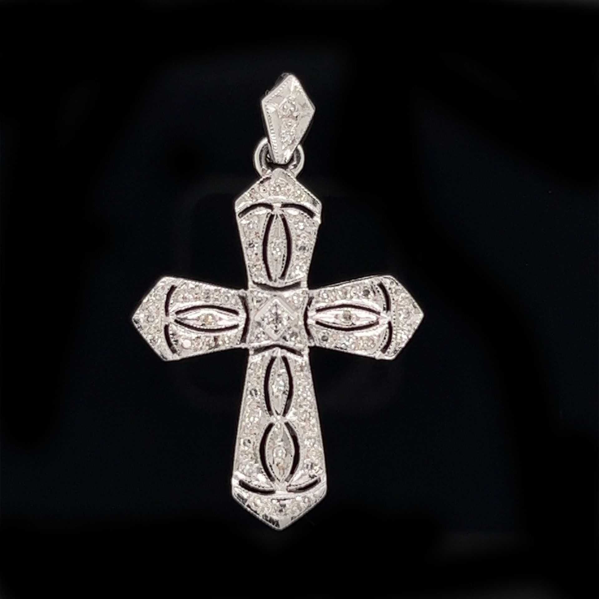 14k Diamond Cross Pendant 14K白金重量3克钻石约0.50克拉十字架吊坠1.32 "x0.84"