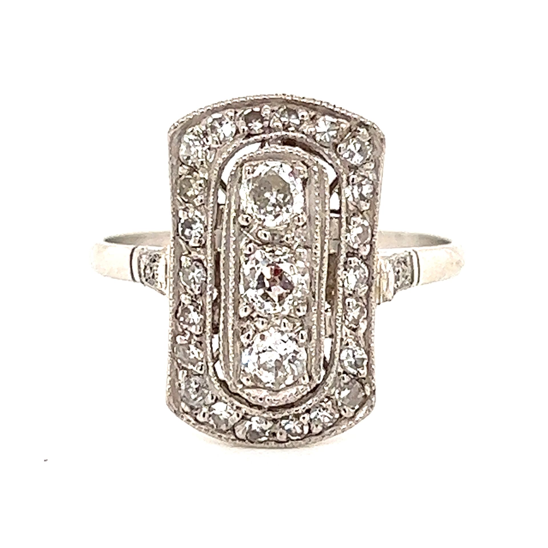 Platinum Art Deco Diamond Ring 铂金重量3.6克 装饰艺术欧式钻石约0.80克拉 戒指尺寸7 尺寸0.64 "x0.73"