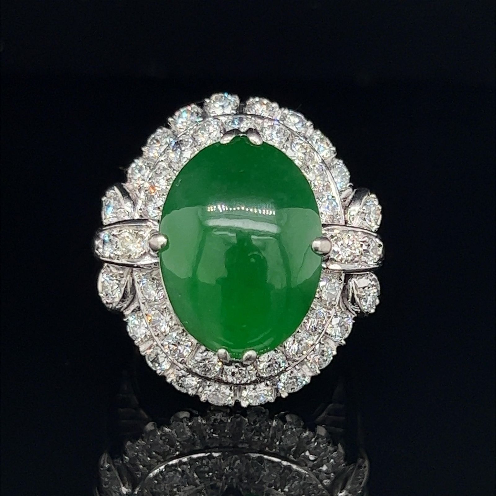18k Diamond Jade Jadeite Natural GIA Ring 18k White Gold Weight 13.7gr Measureme&hellip;