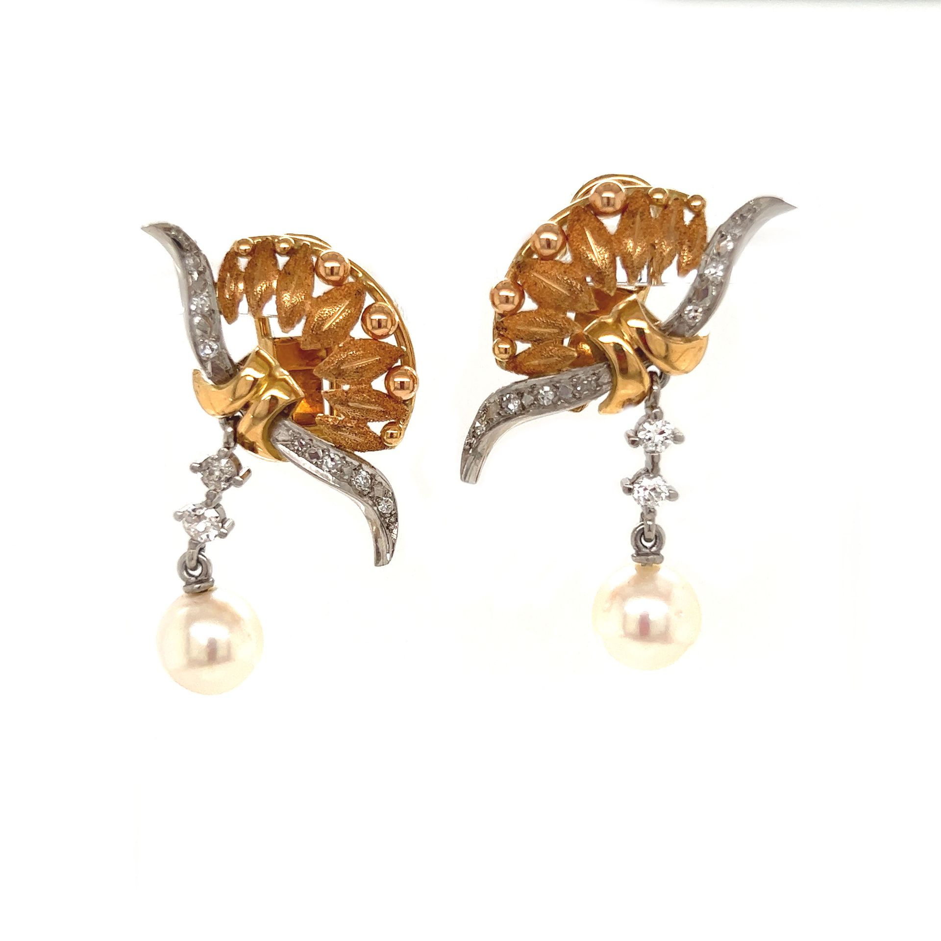 18k Retro Diamond Pearl Earrings 18k 3 tonos Peso 13.34g Pendientes de perlas co&hellip;
