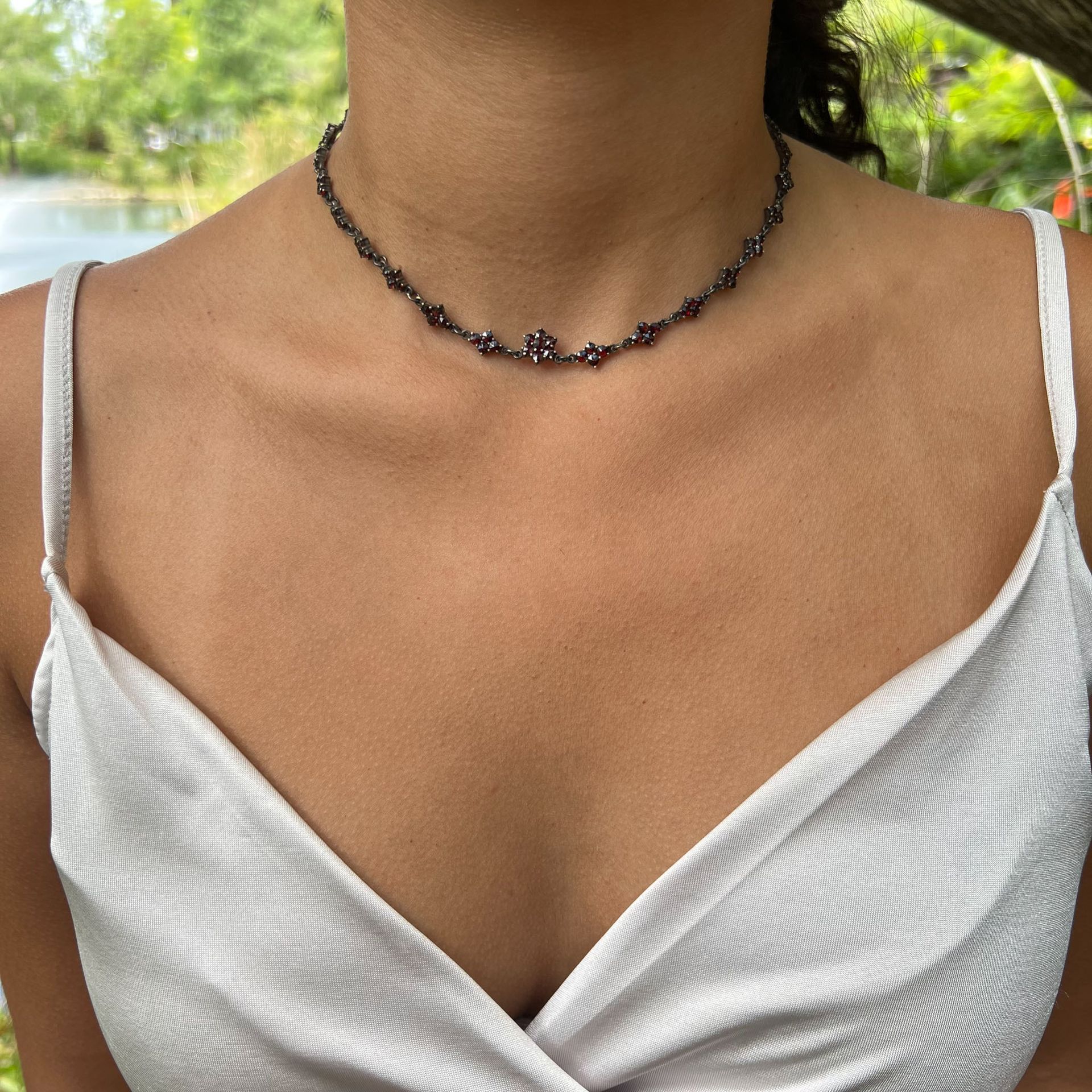 Victorian Garnet Silver Necklace Viktorianische Granat-Silber-Halskette