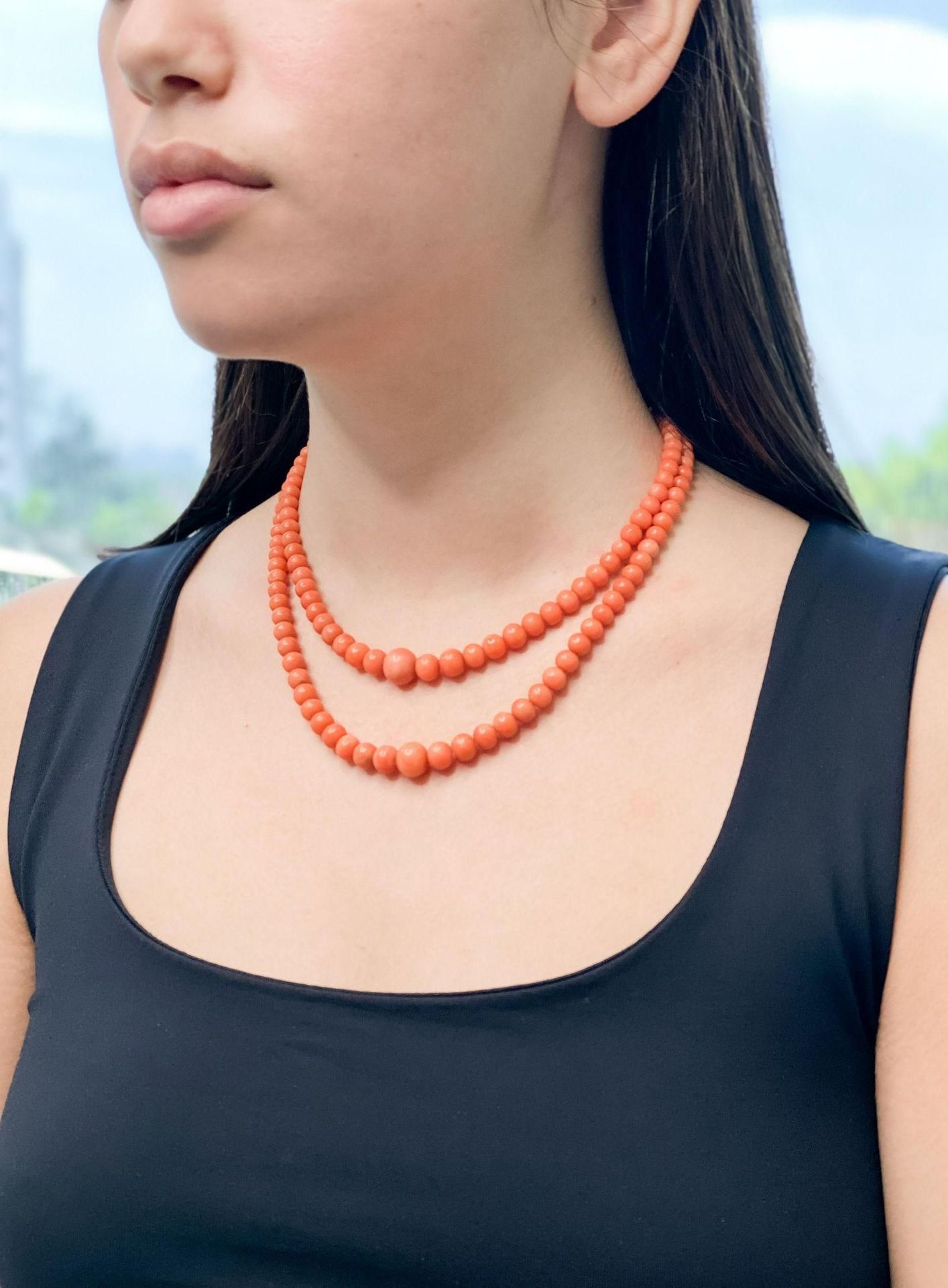 Coral Double Necklace Doppelter Verschluss Gewicht 50.61g Korallen-Doppel-Halske&hellip;