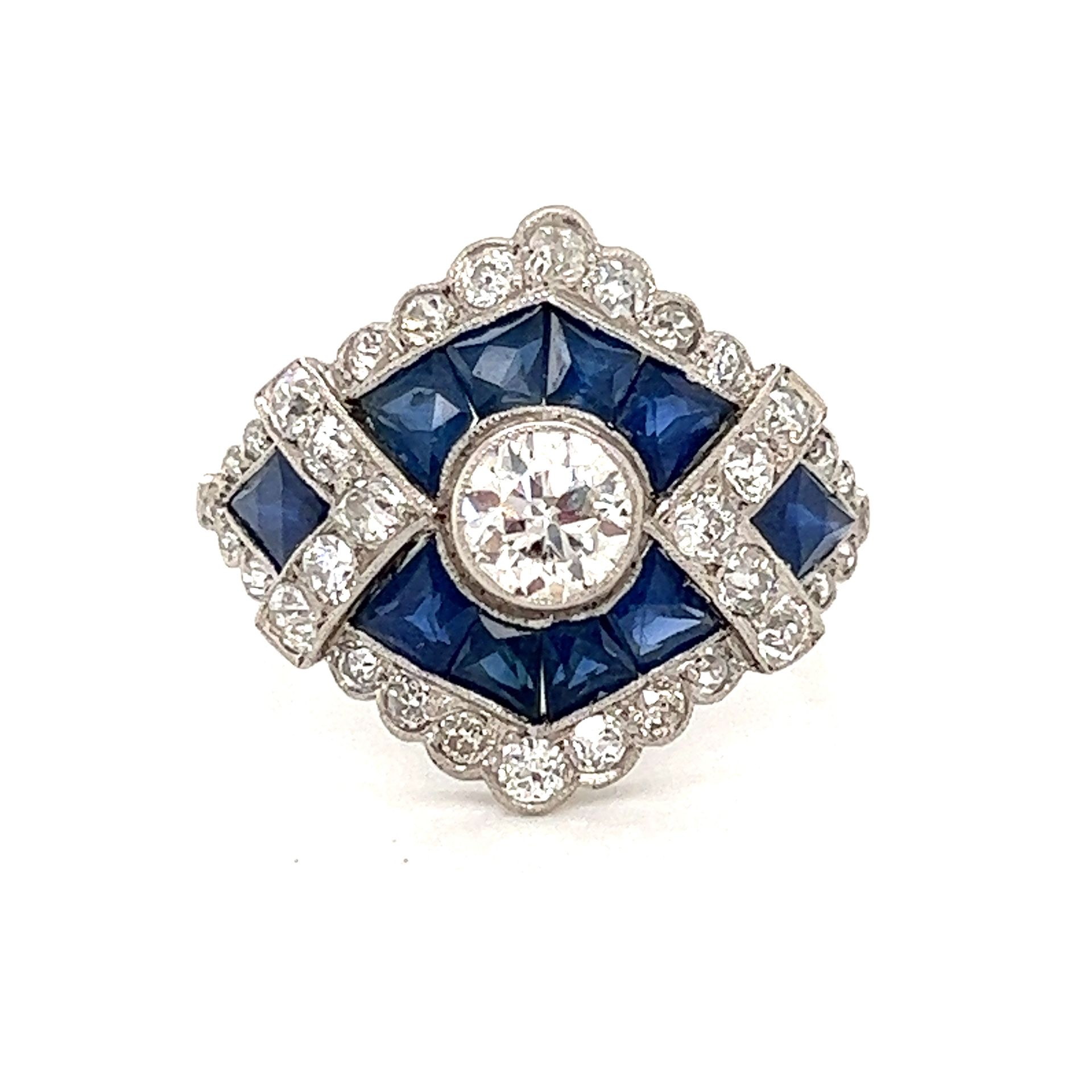 Platinum Diamond Sapphire Ring Anello in platino con diamante e zaffiro