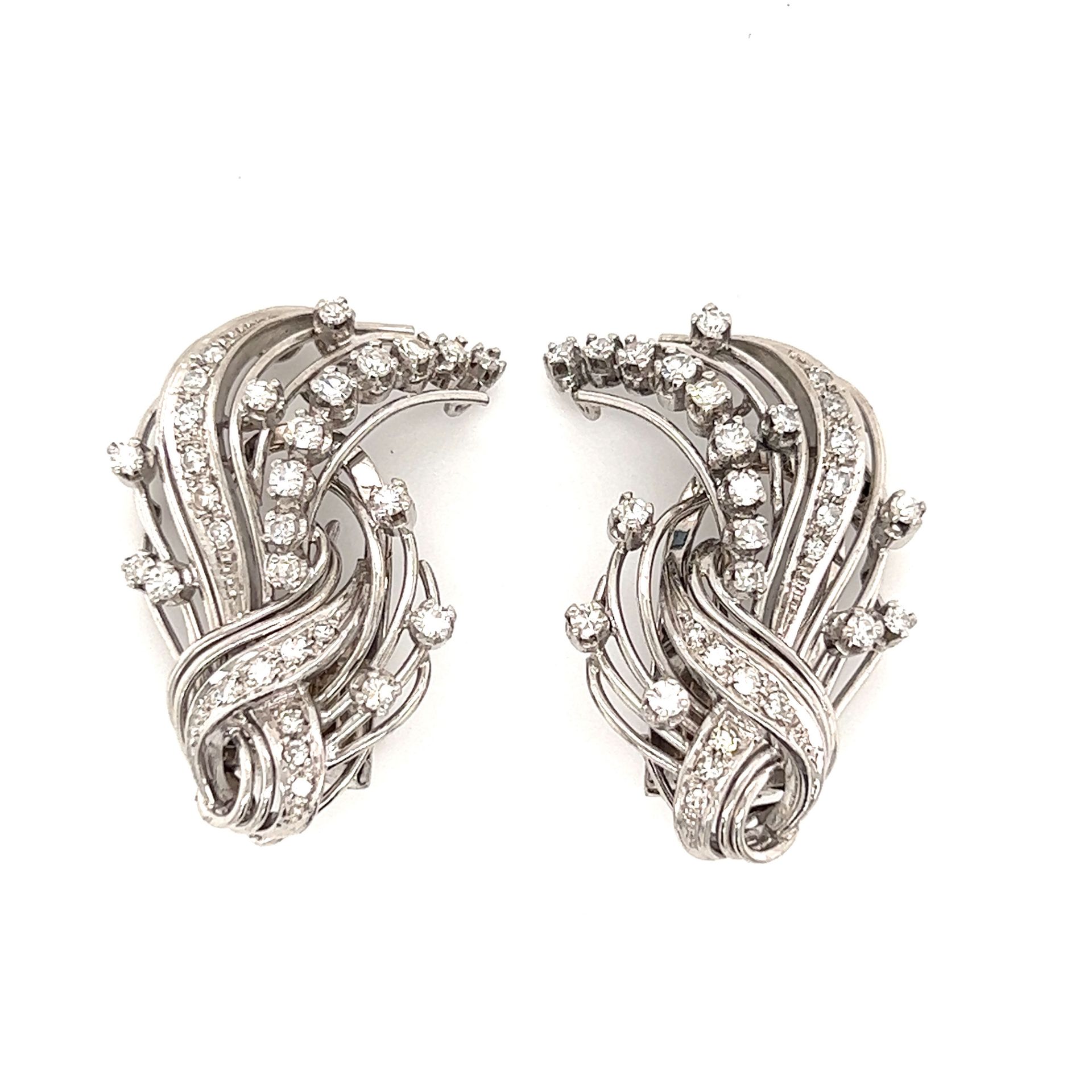 Platinum Retro  Diamond Earrings 铂金重量15.75克 复古钻石约1.5克拉 耳环尺寸1.16英寸x0.85英寸