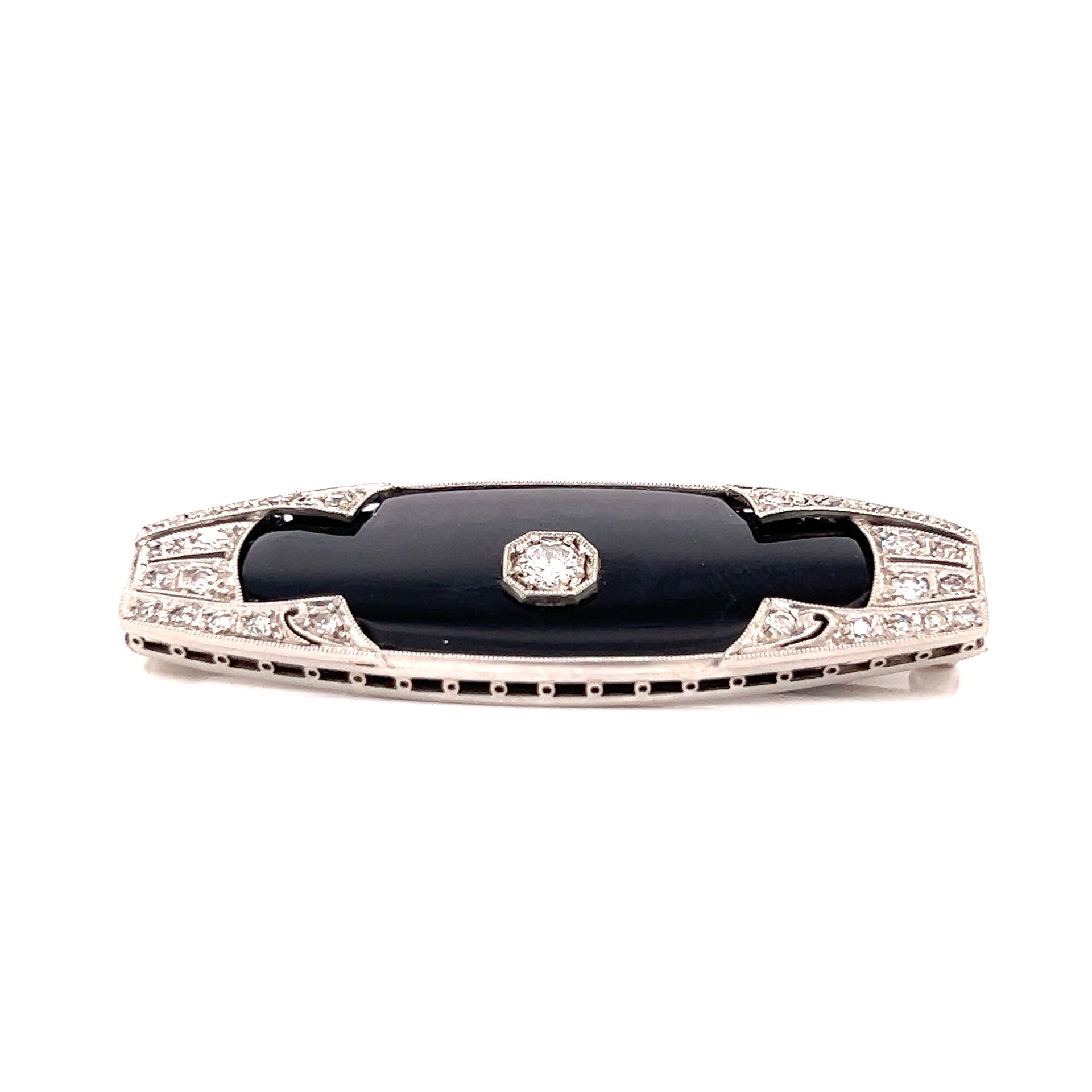 Arc Deco Platinum Onyx Diamond Brooch Art Deco 铂金重量10.15克 缟玛瑙胸针尺寸0.63 "x1.85" 钻石&hellip;