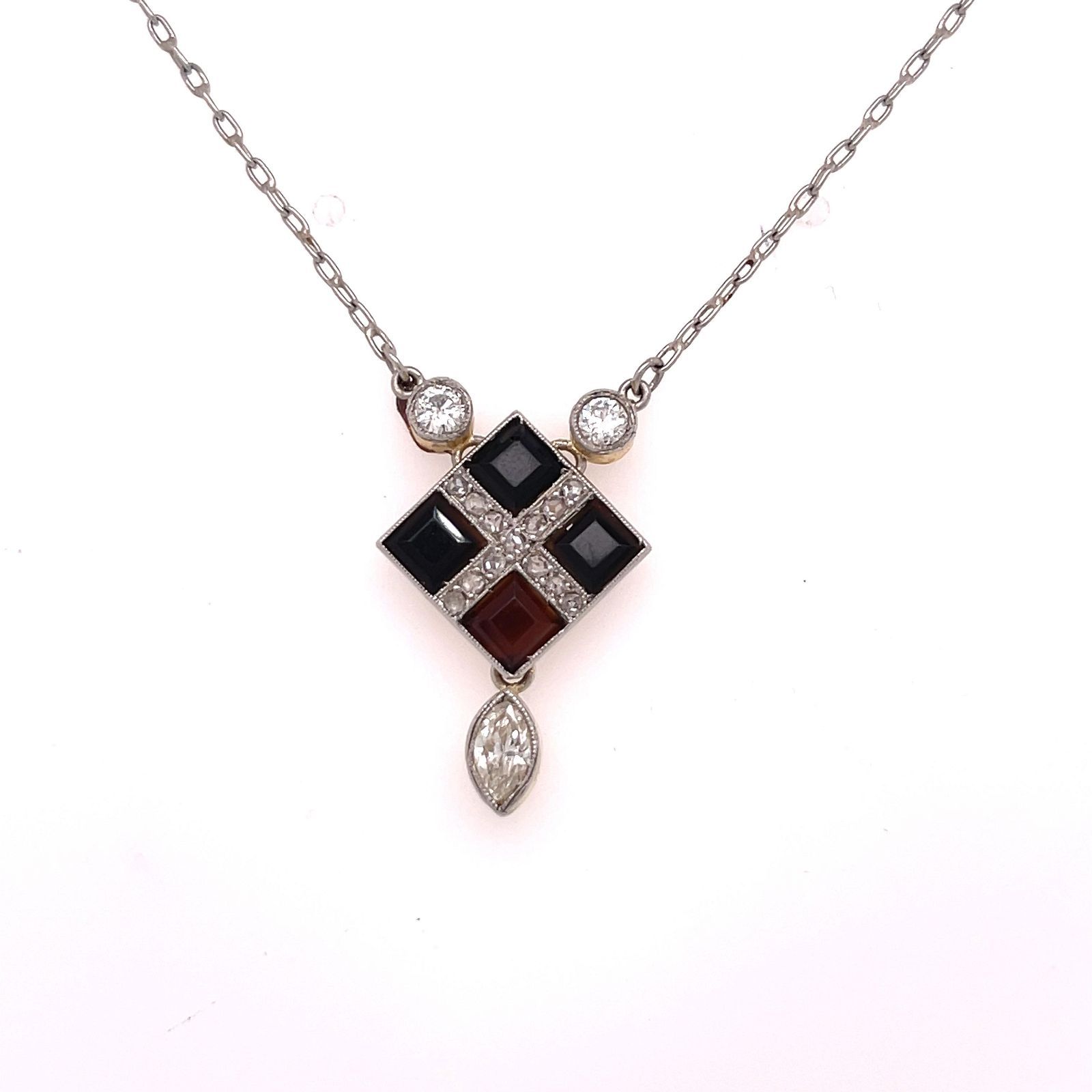 18k Platinum Art Deco Diamond Onyx Pendant Platino 18 ct Peso 4 g Diamante Art D&hellip;