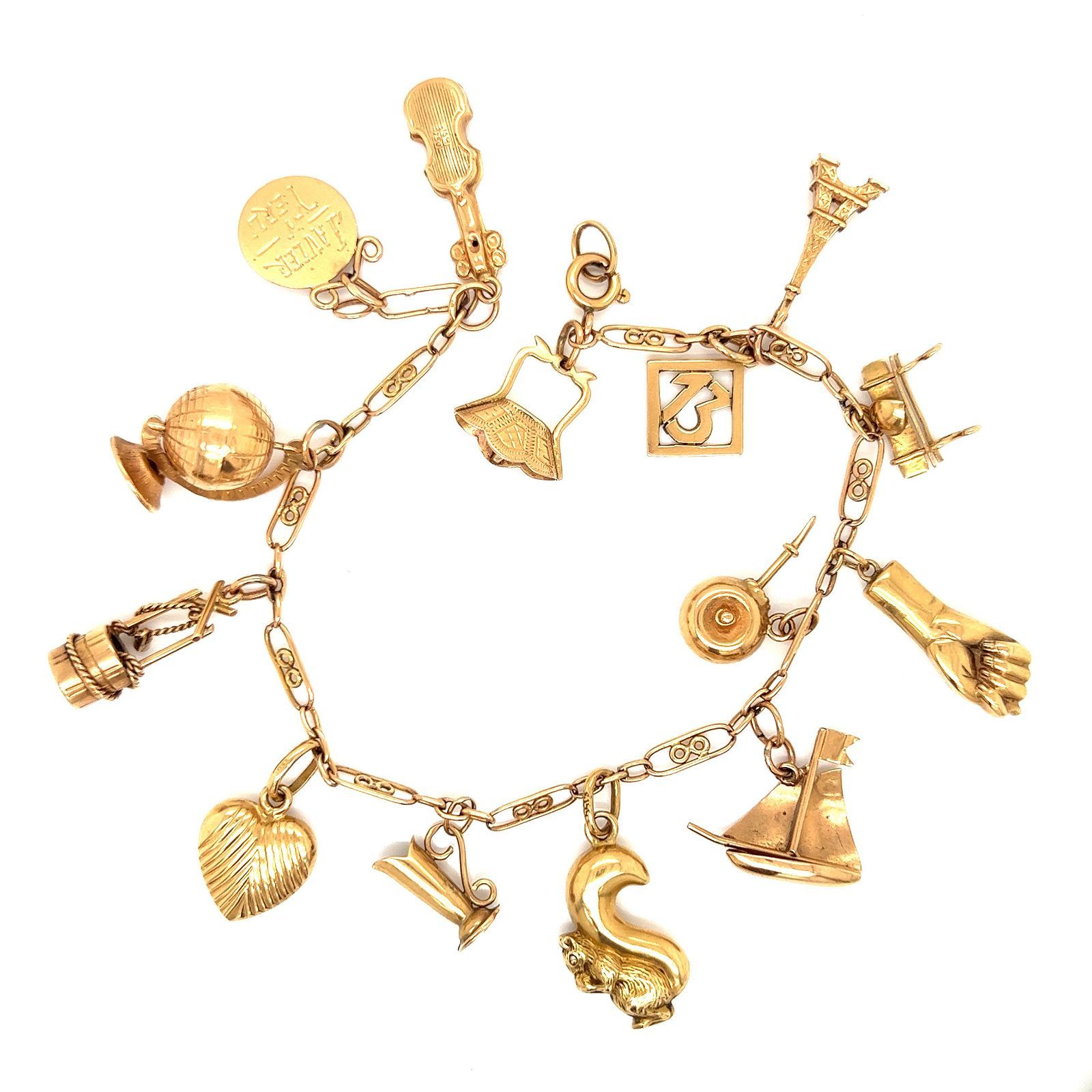 18k Charm Bracelet Oro rosa 18 carati Peso 23,64 g Bracciale Charm 8,5 "x1,16"