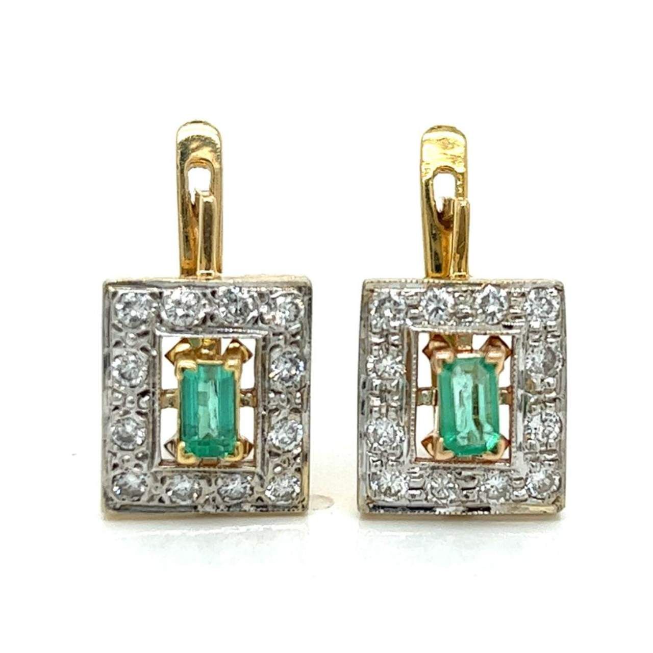 14K Yellow Gold Emerald & Diamond Earrings Boucles d'oreilles en or jaune 14K Em&hellip;