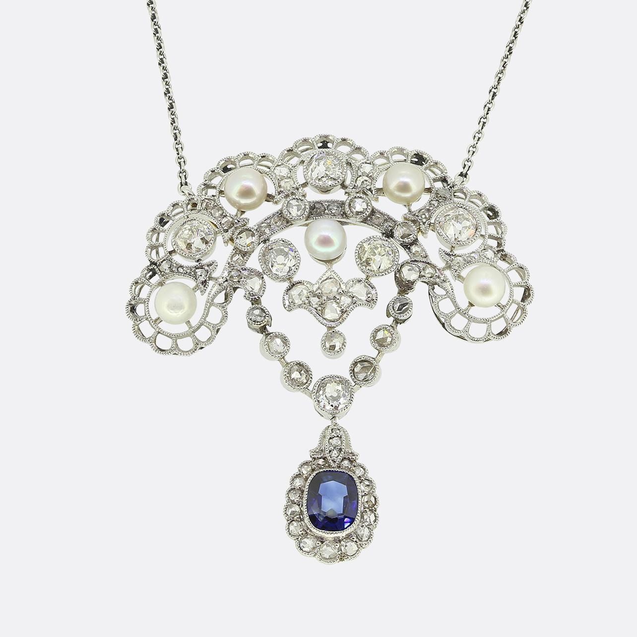 Art Deco Sapphire Diamond and Pearl Necklace Collier Art Déco Saphir Diamant et &hellip;