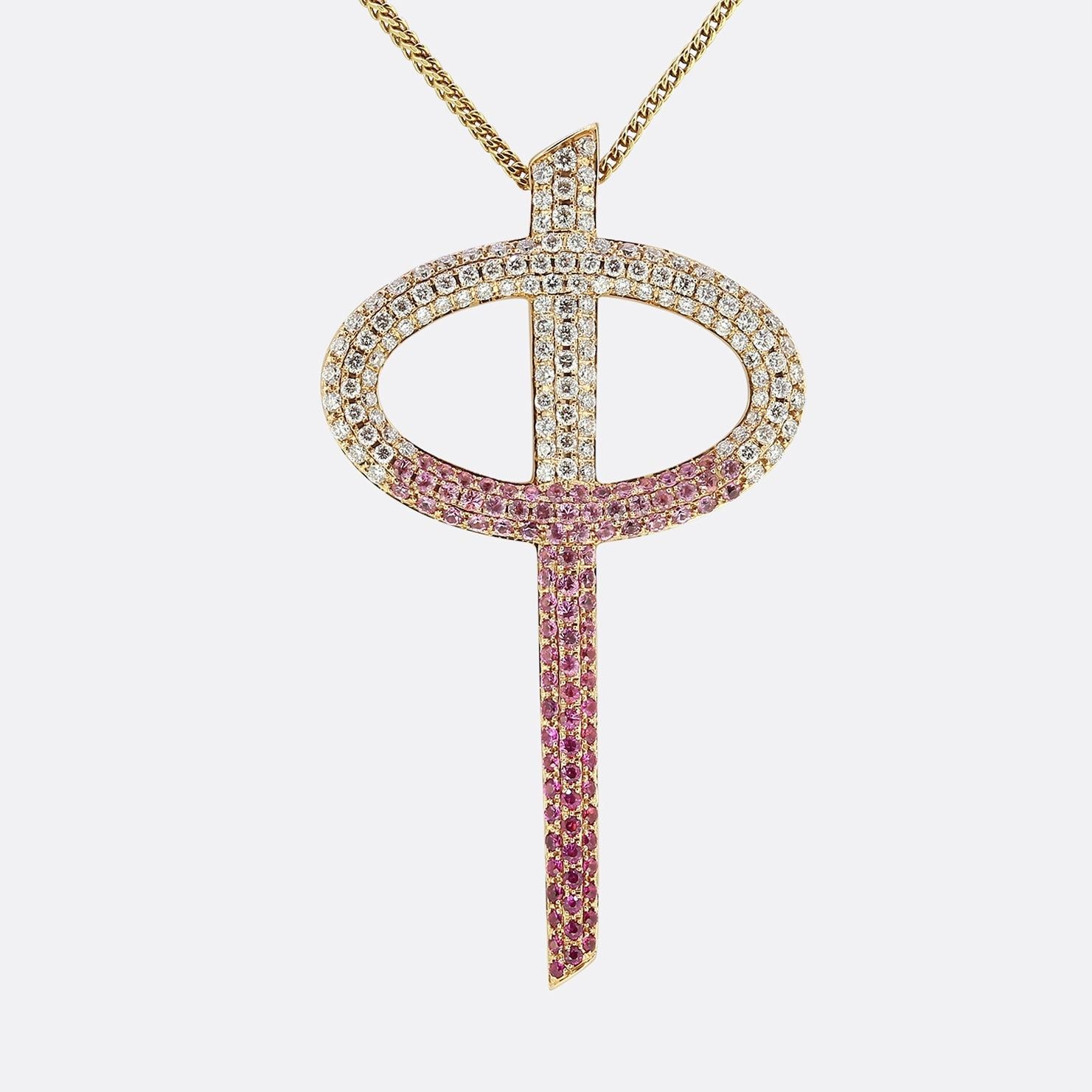 Theo Fennell Pink Sapphire and Diamond Phi Pendant Necklace Theo Fennell Collier&hellip;