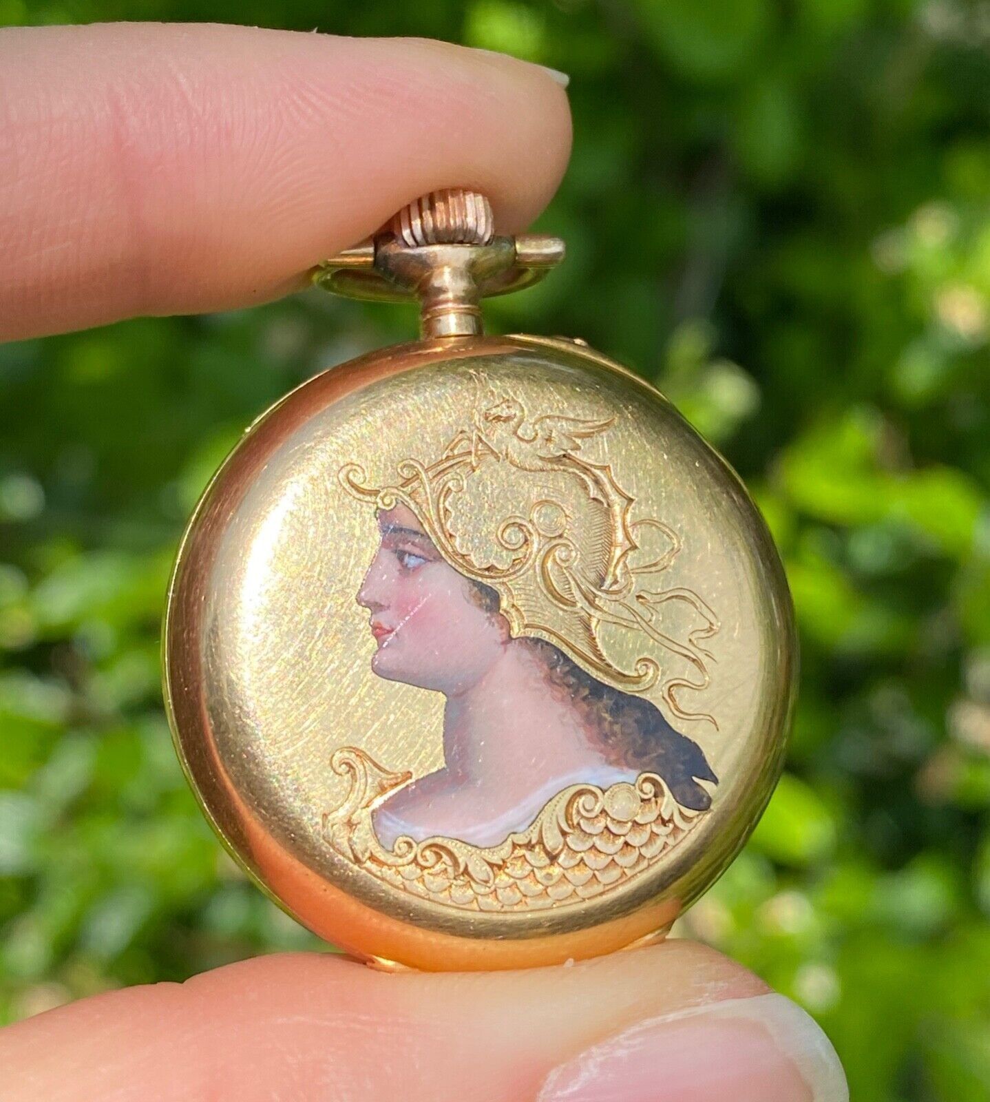 Art Nouveau Enamel Woman Warrior 18K Gold Pocket Watch Art Nouveau Montre de poc&hellip;