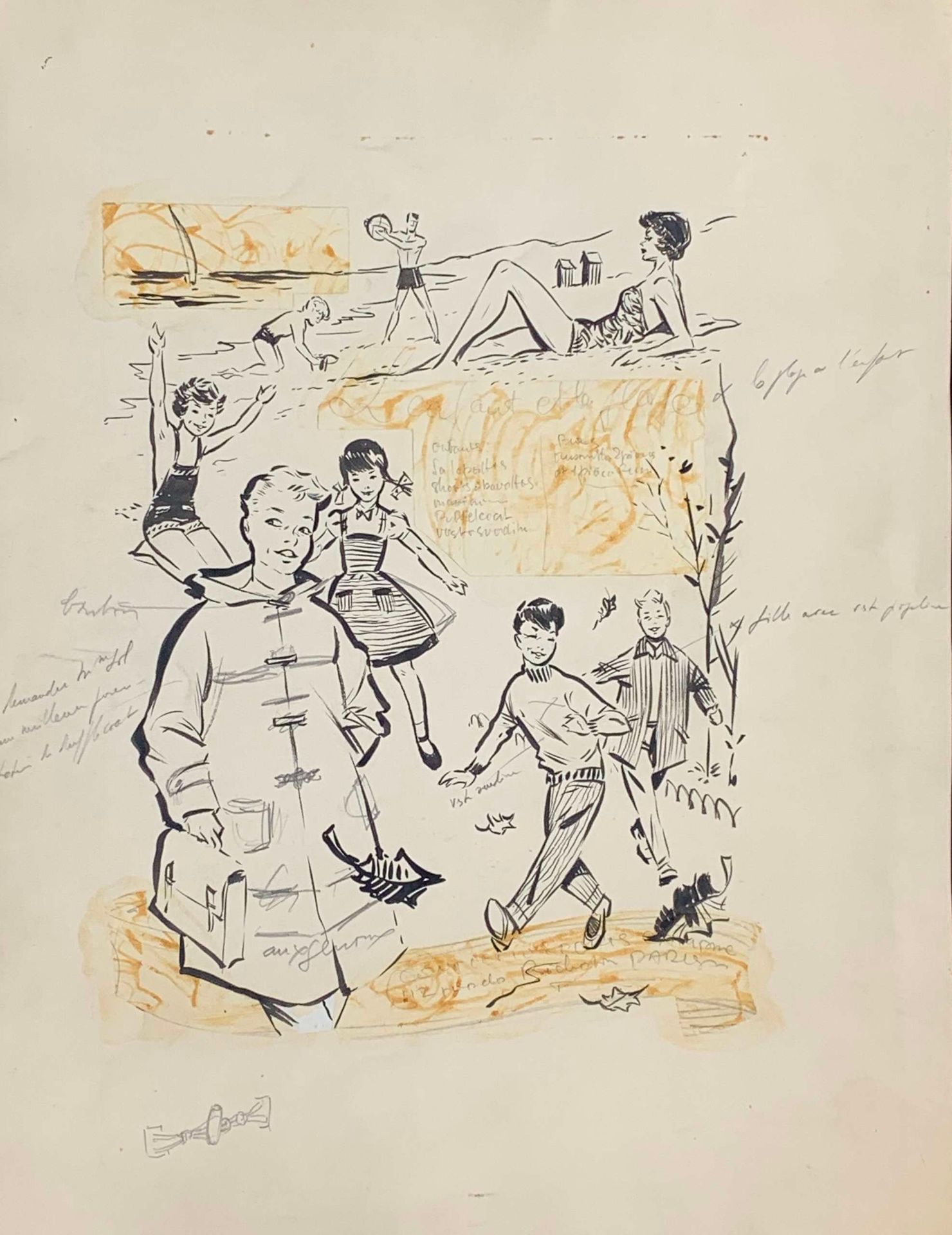 Null 雅克-戈达尔 (1920-2016)

L'enfant et la plage》一书的封面设计。

印度墨水，石墨和水彩画的亮点。大量的手写注释。背&hellip;