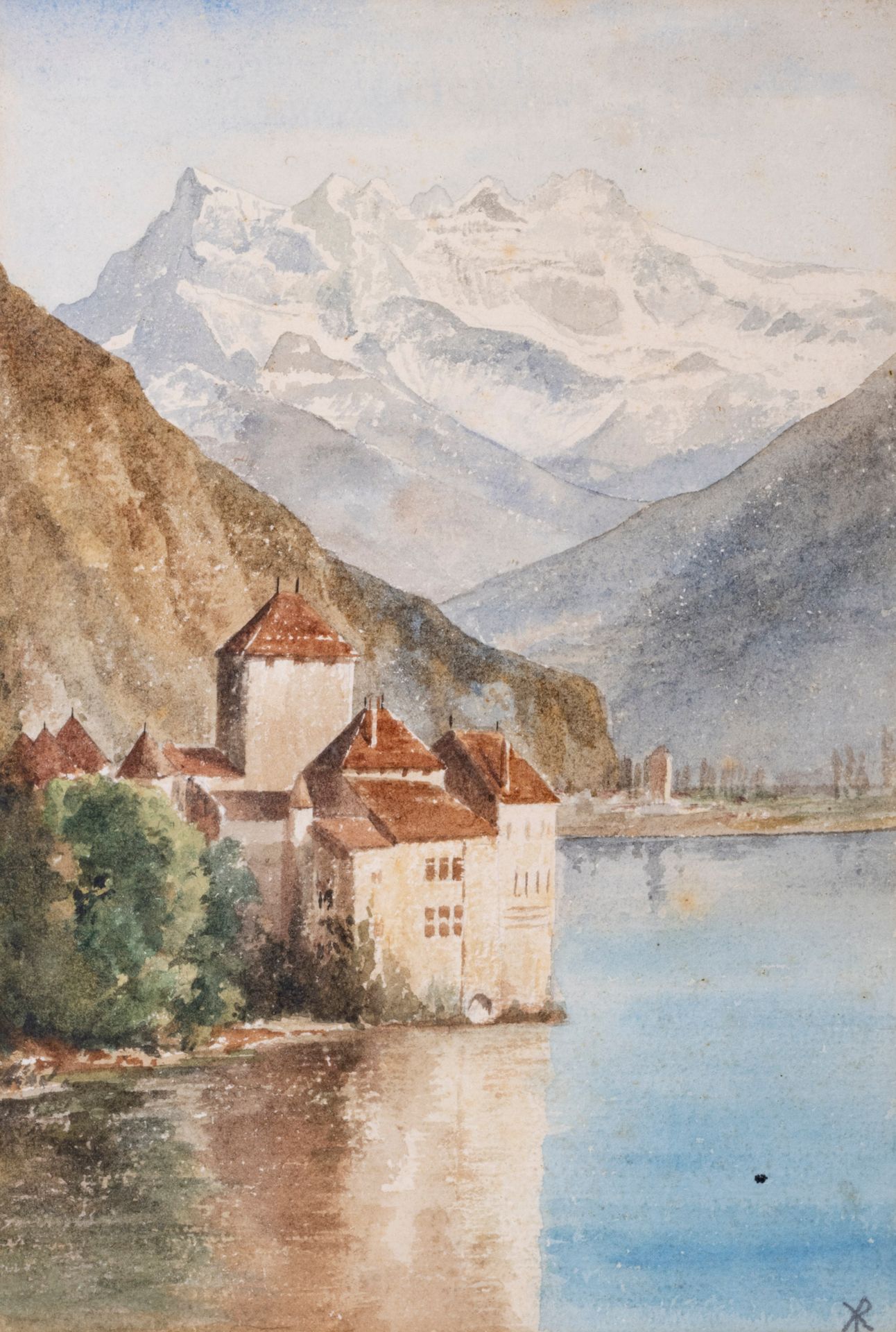 Null Ecole du début du XXe siècle : 

Vue du château de Chillon. 

Aquarelle sur&hellip;
