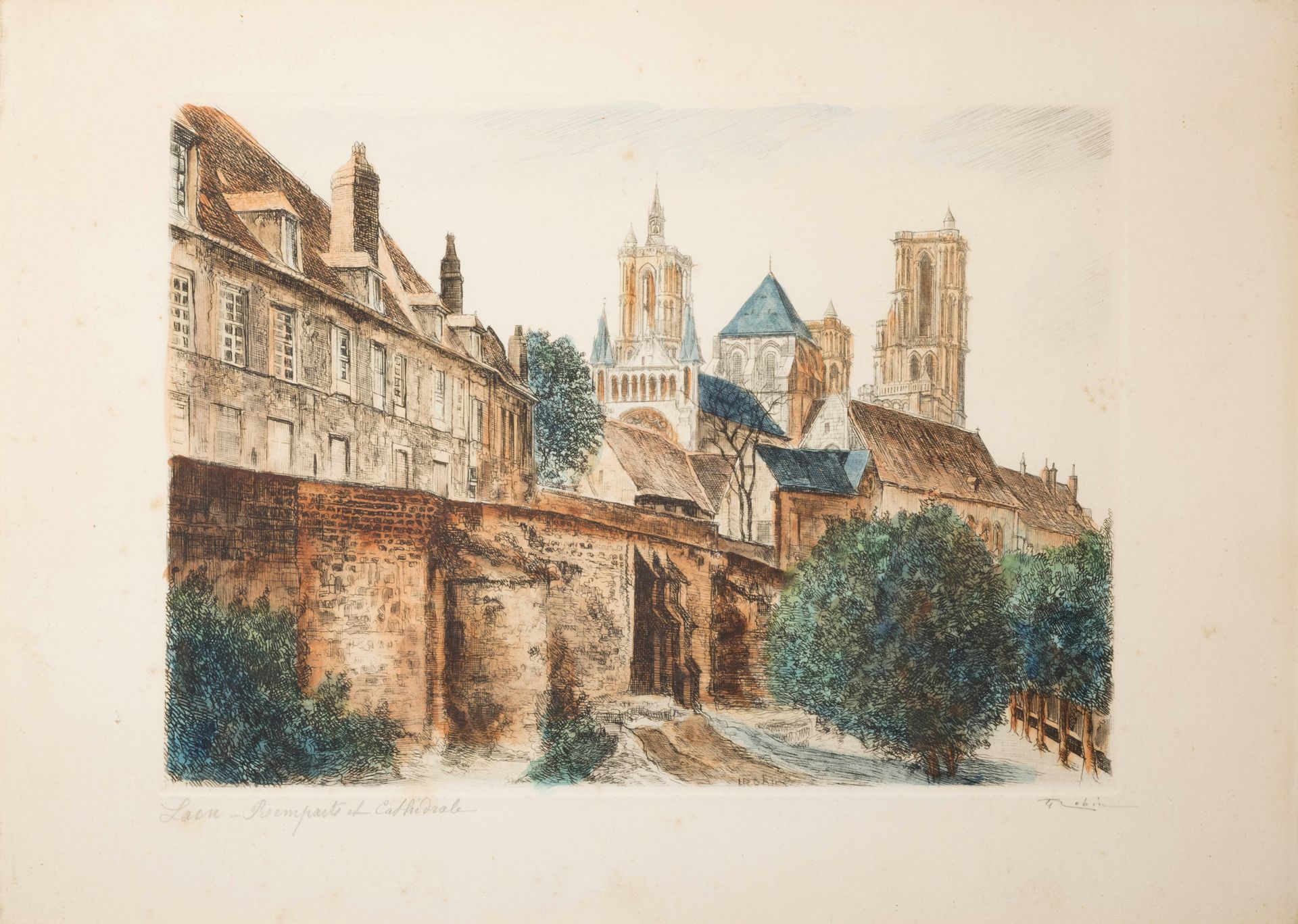 Null 莱奥波德-罗宾（1877-1939）。 

拉昂，亚东门拉昂，城墙和大教堂。

两幅彩色版画，右下方有签名，位于左下方。

每张23 x 32厘米和3&hellip;