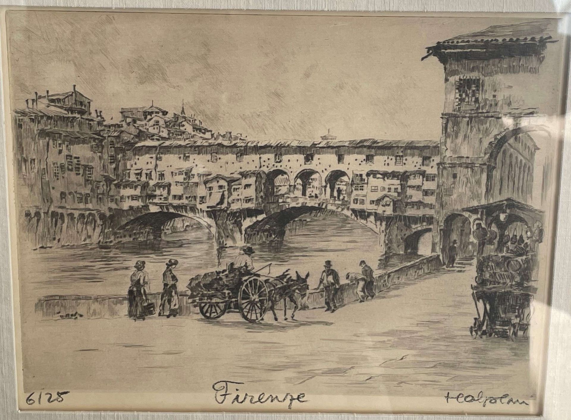 Null HALPERN ? (XXth). 

The Rialto bridge in Florence. 

Drypoint etching. Numb&hellip;